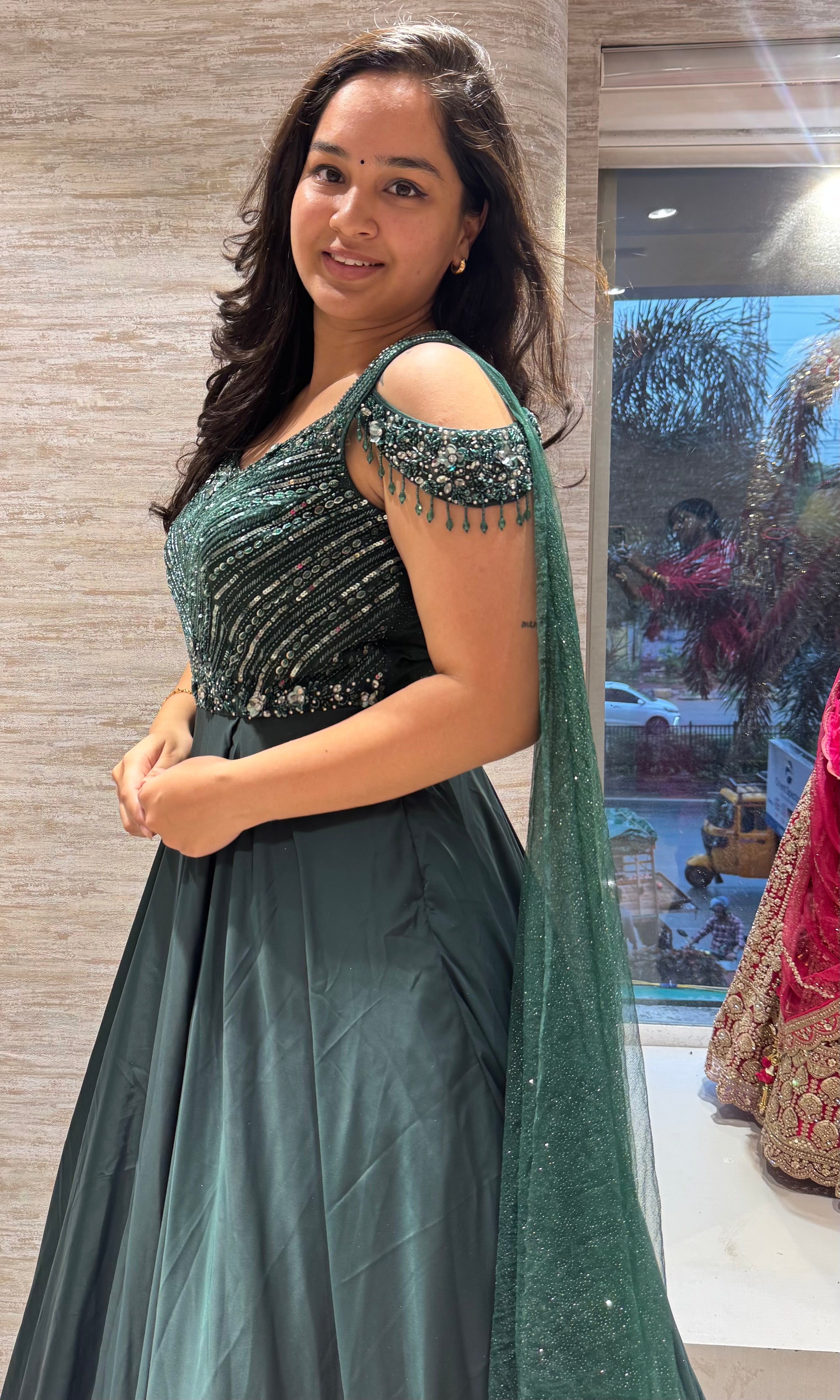 Bottel Green Beaded Bodice Lehenga choli