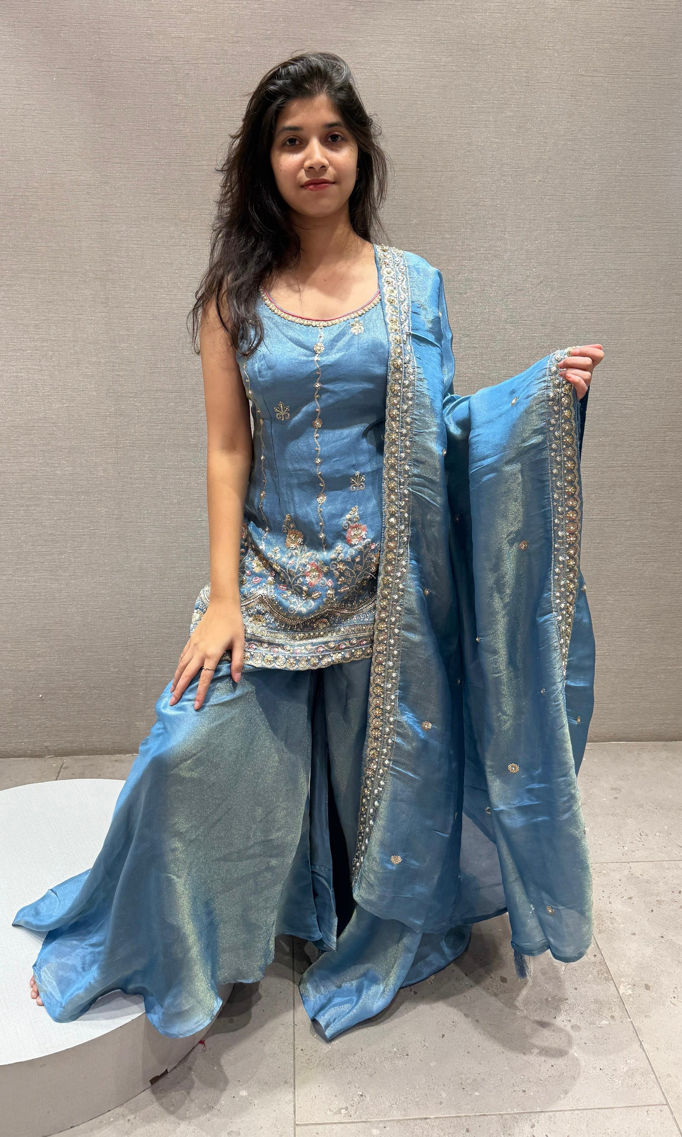 Light Blue Shimmer Palazzo Set