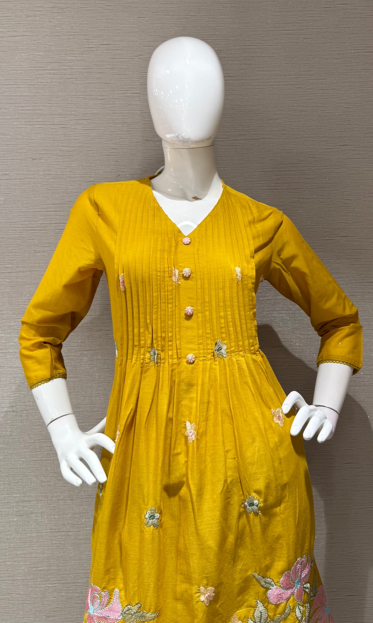 Yellow Floral SILK Chanderi kurta Set