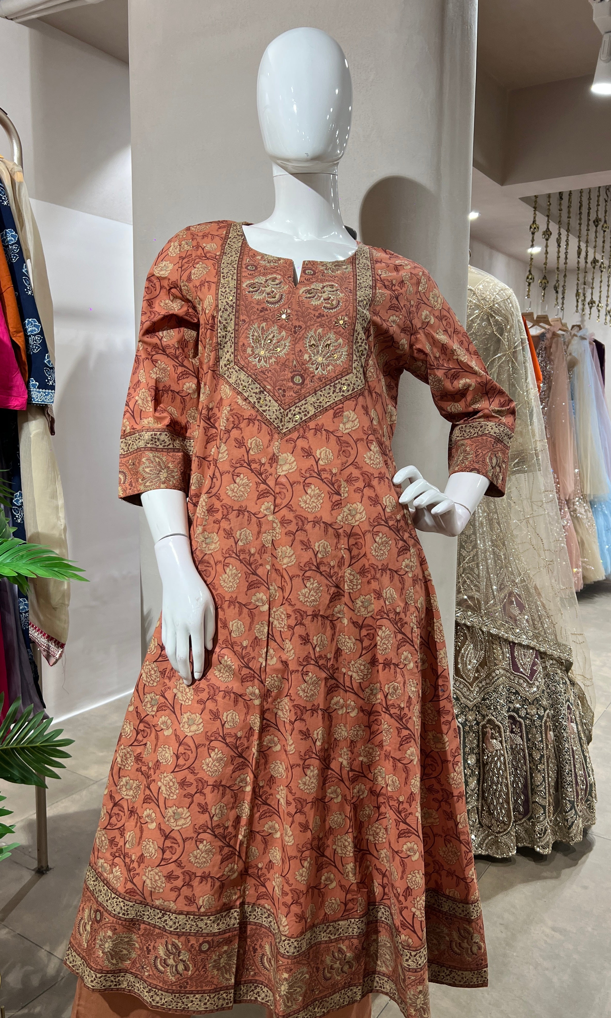 PEACH ETHNIC PRINTED KURTA SET