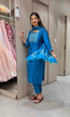 Blue Silk Straight Kurta Set with Dupatta