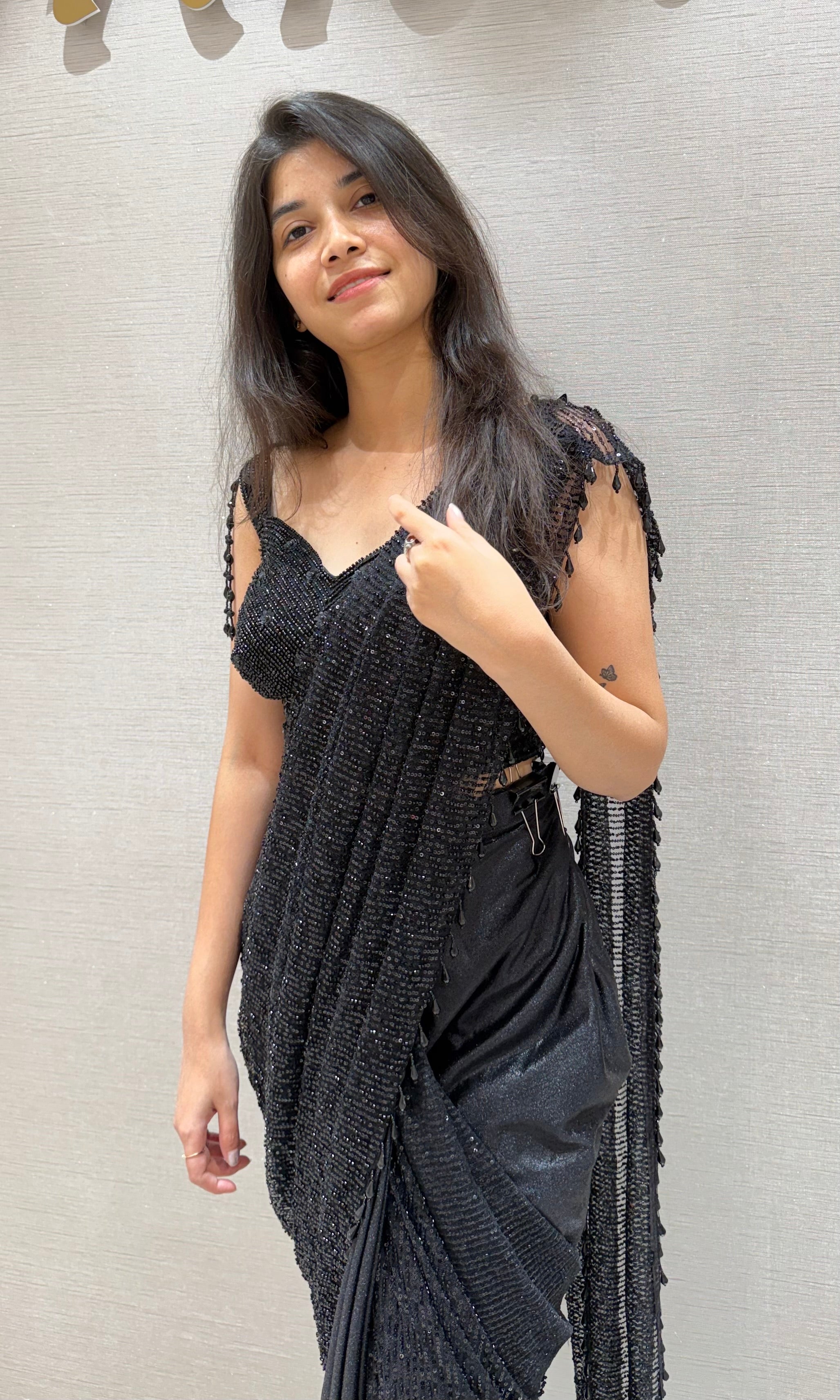 Black drape saree WITH CORSET BLOUSE