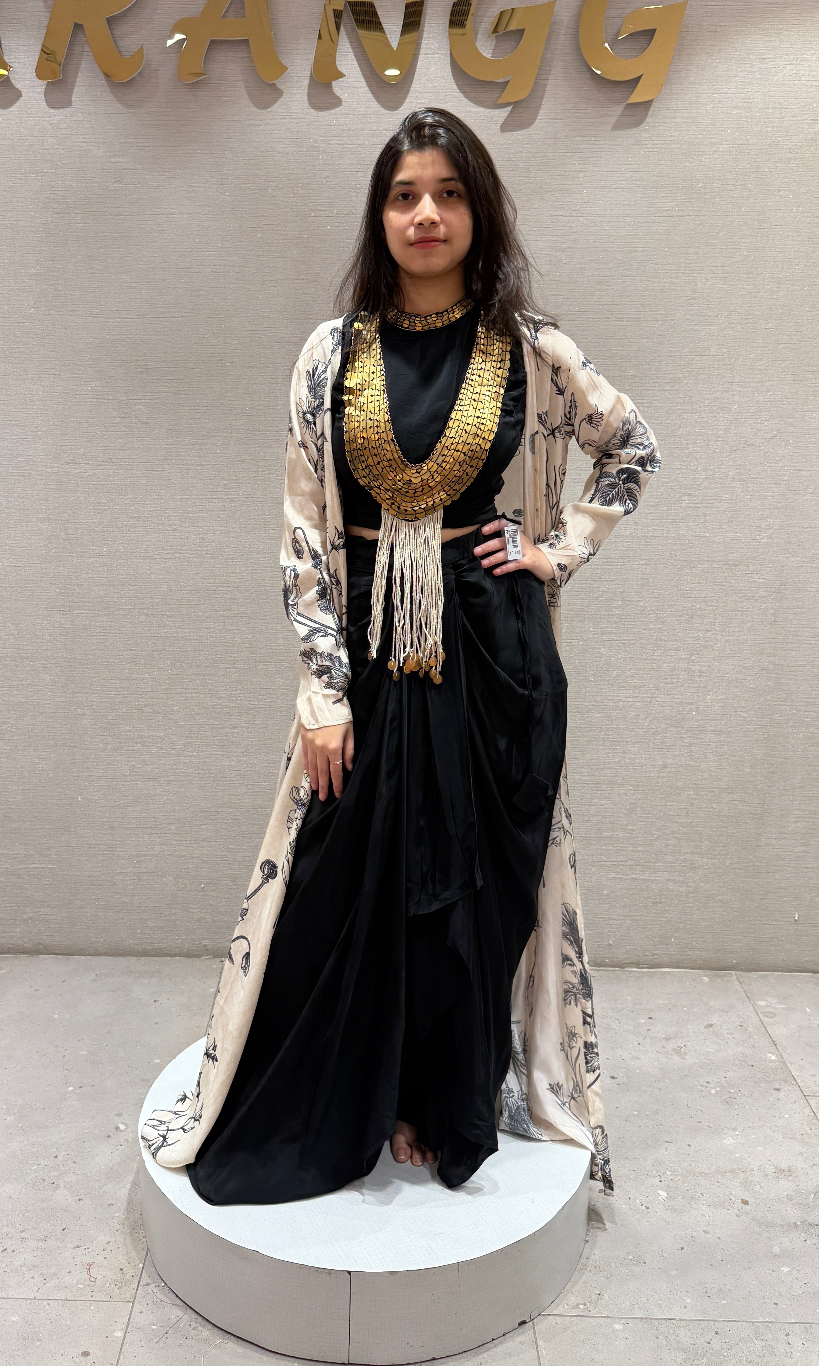 Midnight Black skirt with Printed Long Jacket