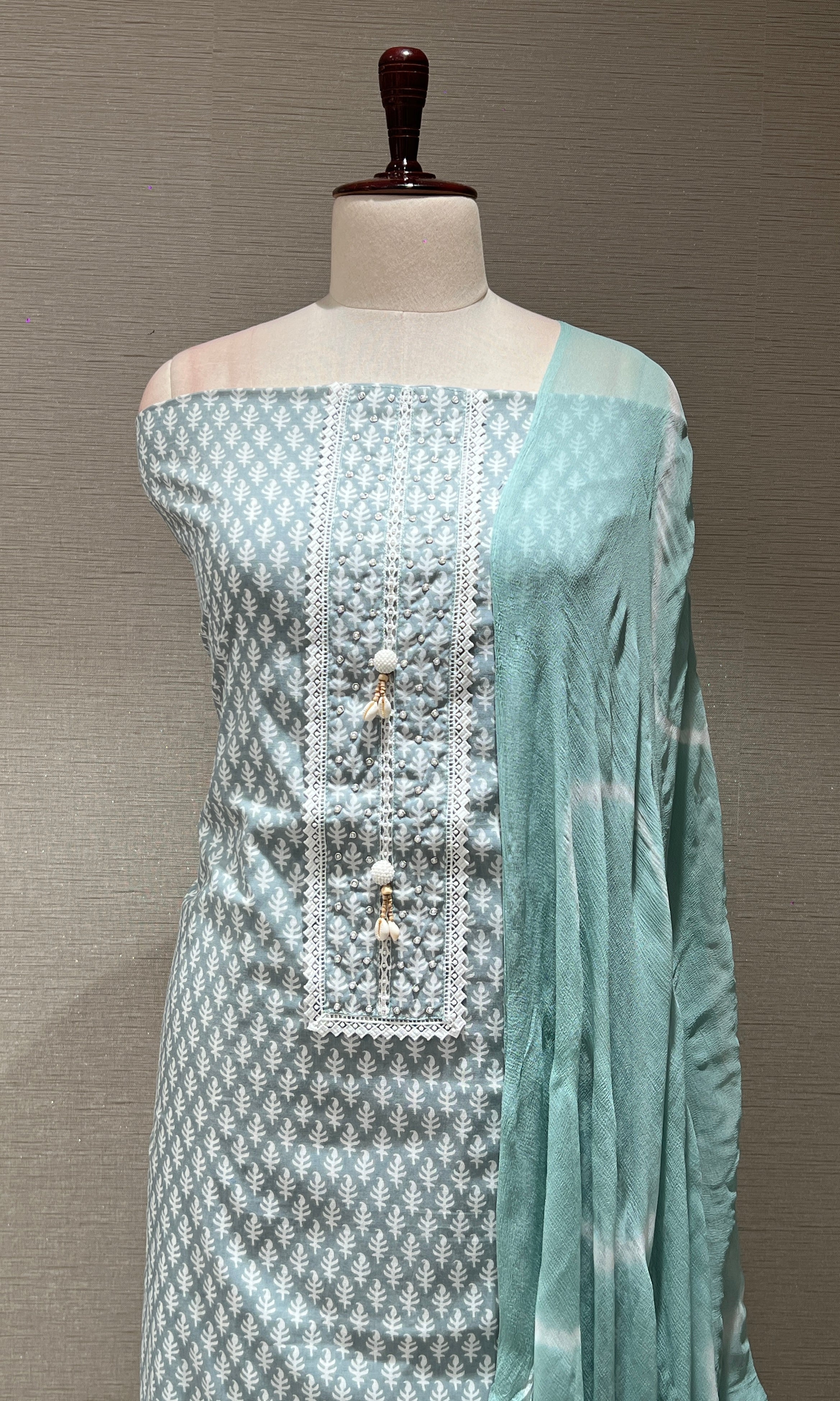 Sea green dress material