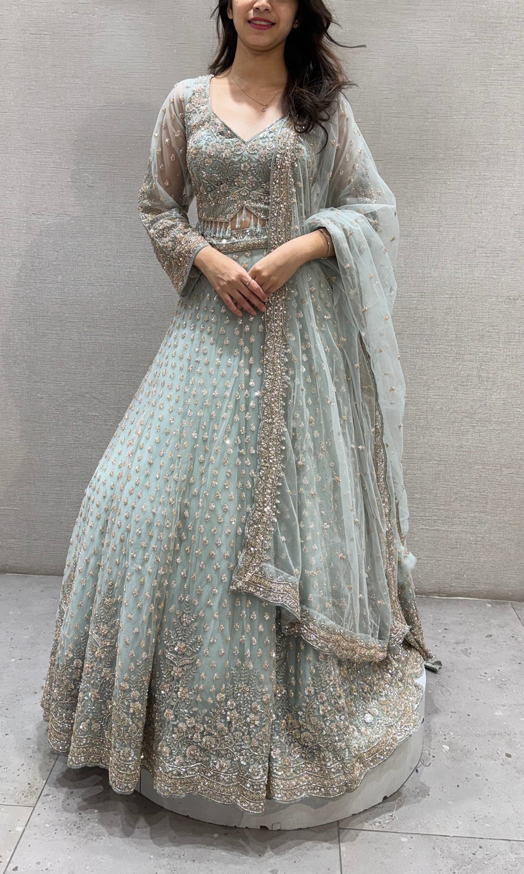 Green intricate embroidered Lehenga