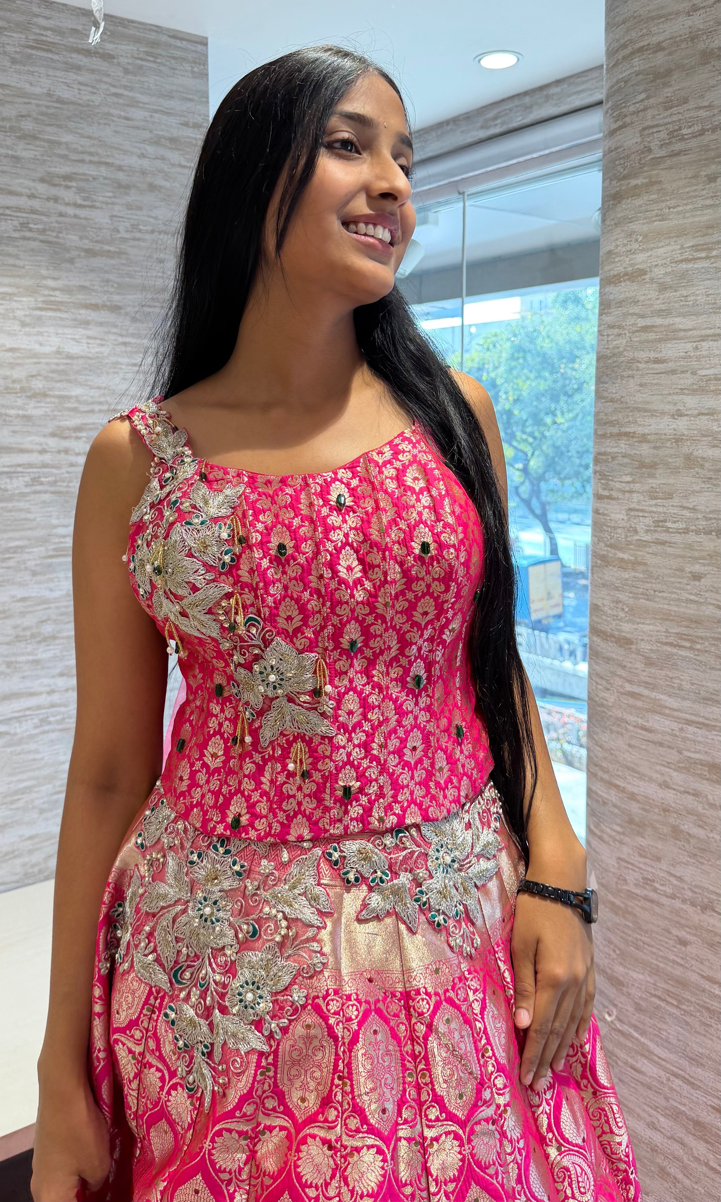 Rani pink gold banarasi embroidered lehenga