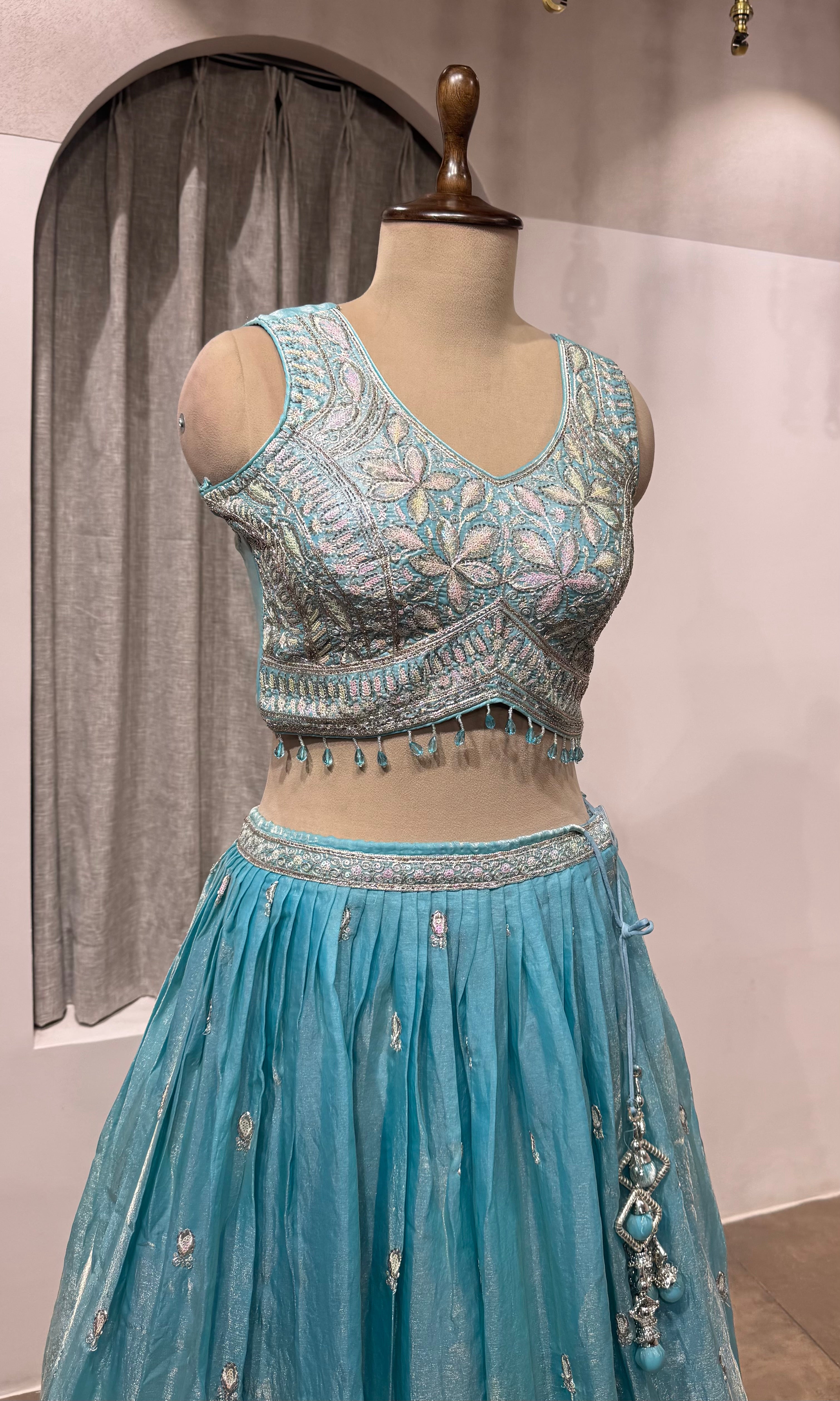 Light blue silver embroidered bridal lehenga