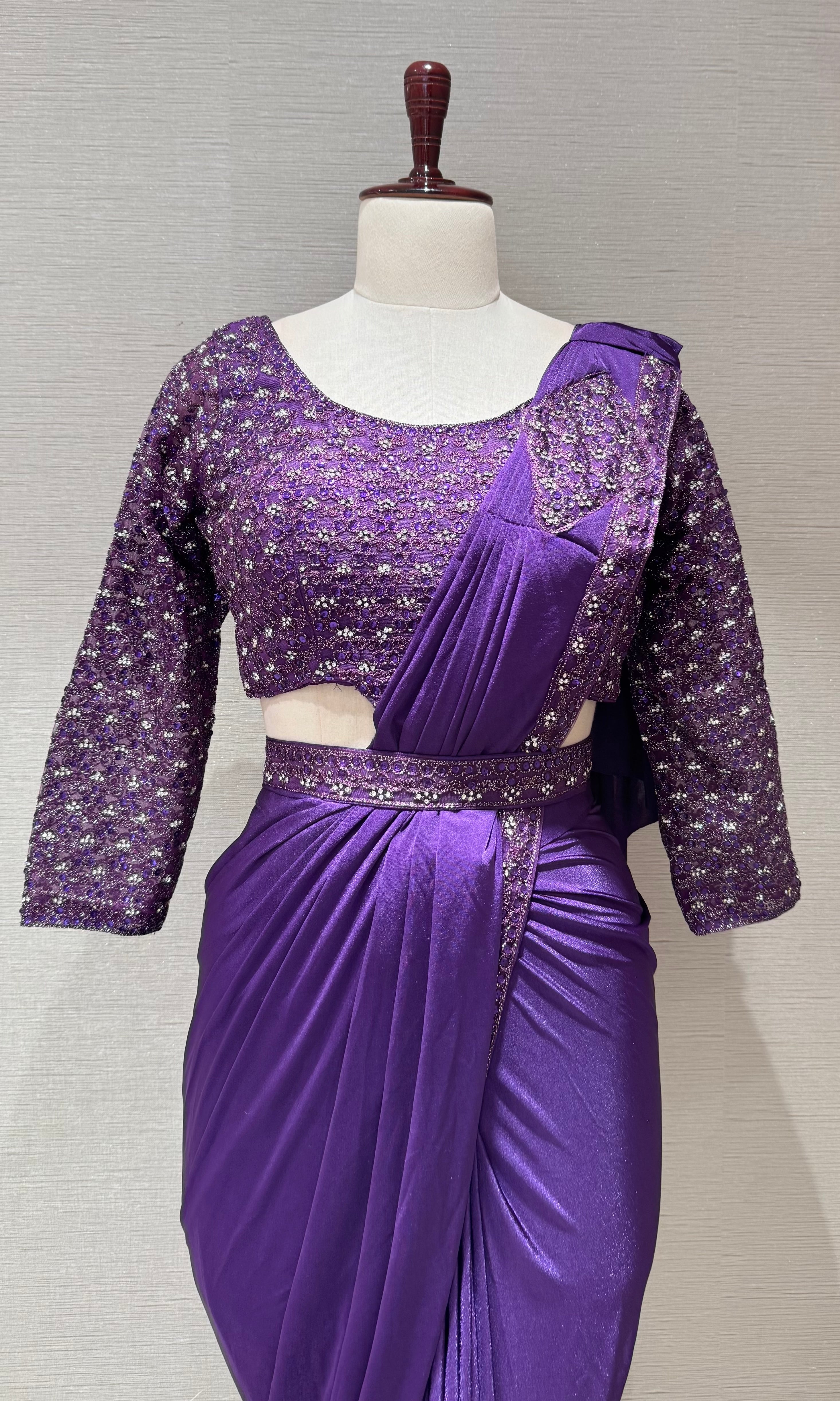Violet Drape Saree with embellished blouse & belt