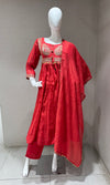 RUST COTTON ETHNIC A LINE KURTA SET WITH DUPATTA