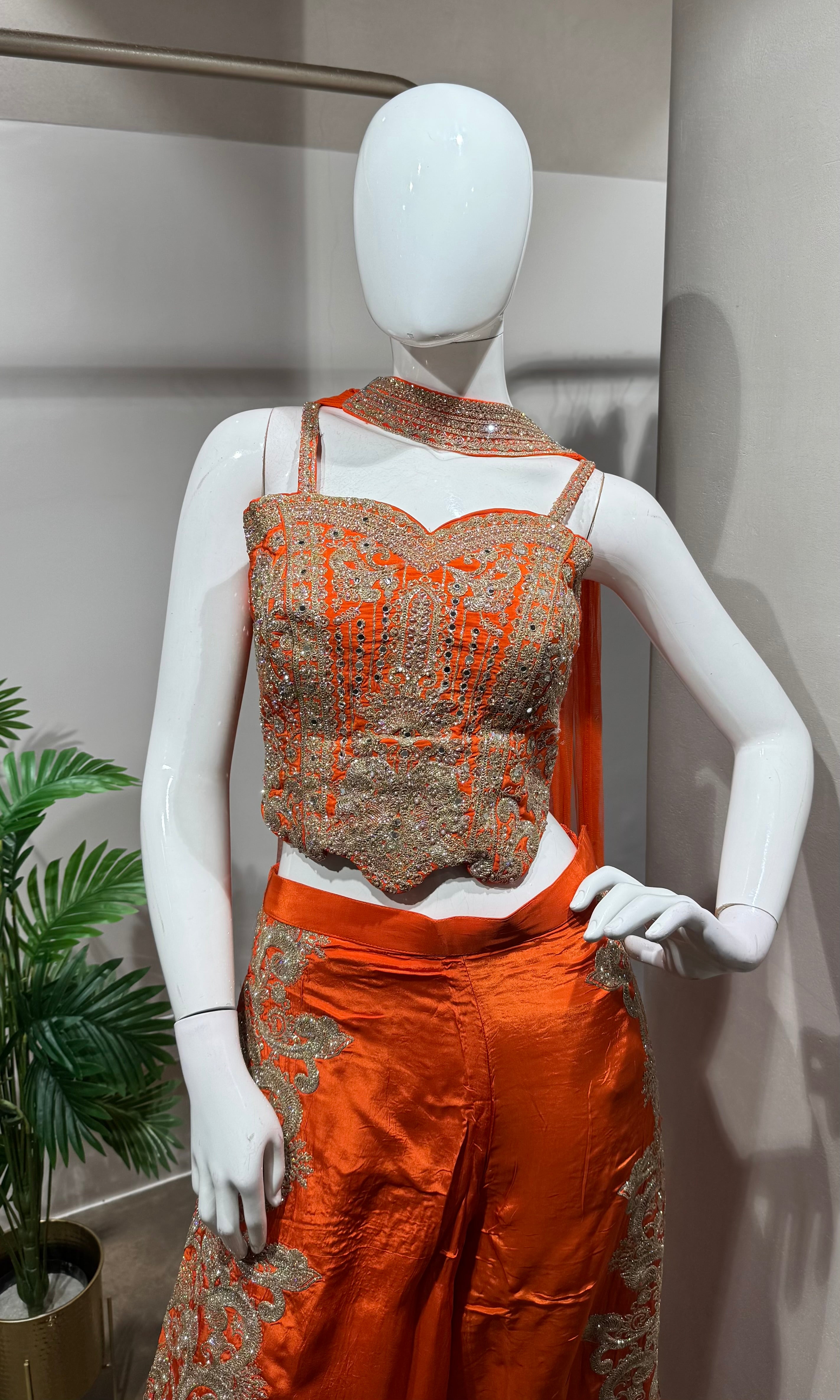Orange embroidered Indo-Western palazzo set