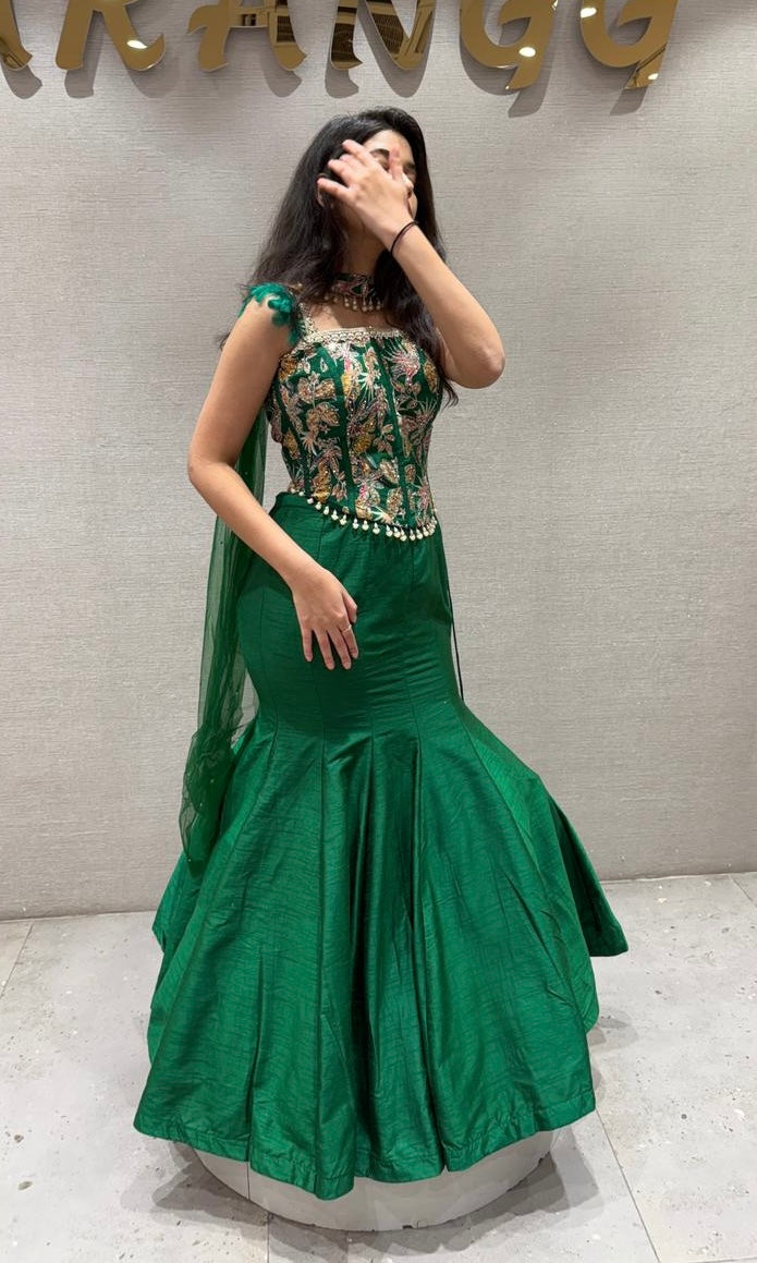 Green fish cut Lehenga