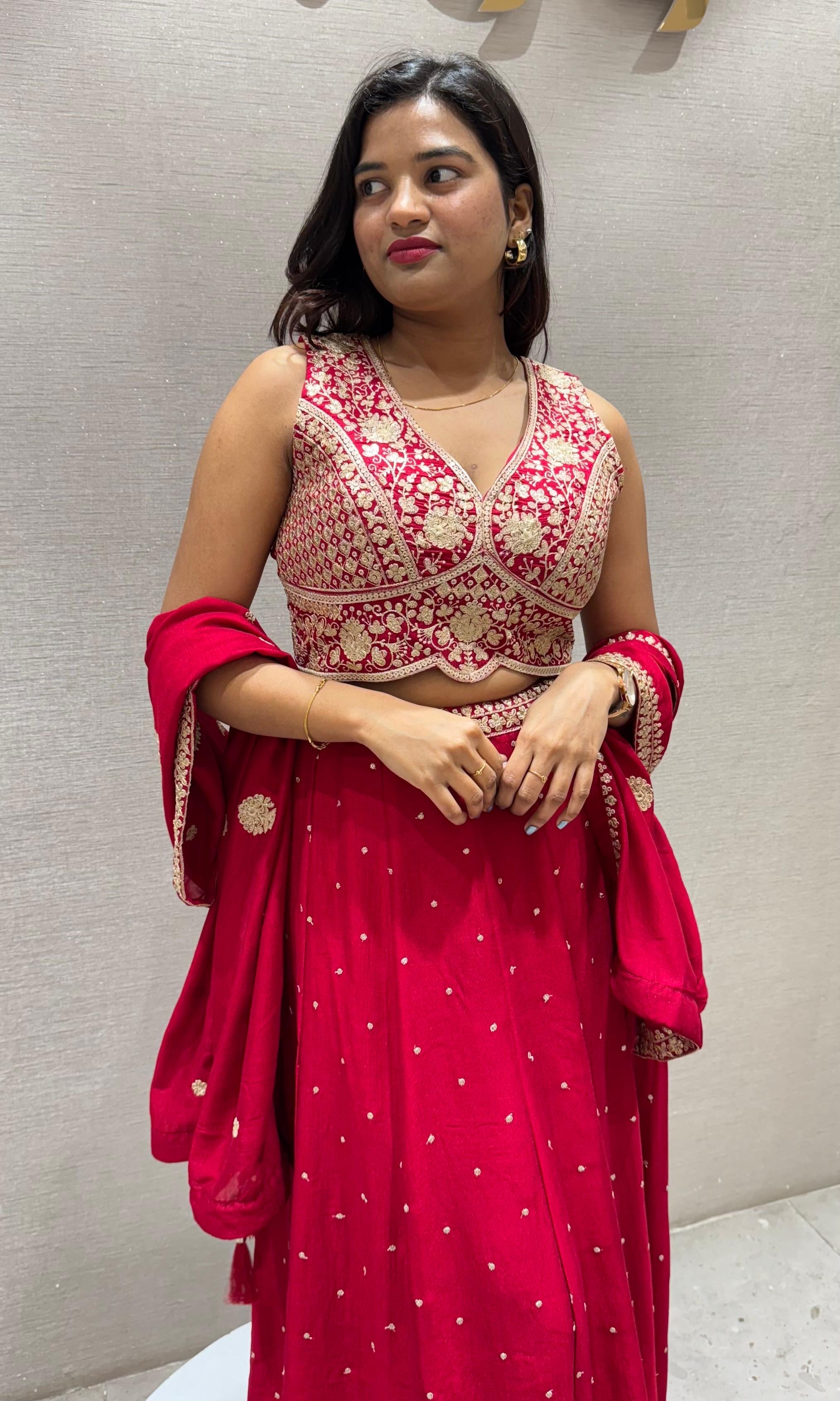 Rani pink golden embroidered Lehenga