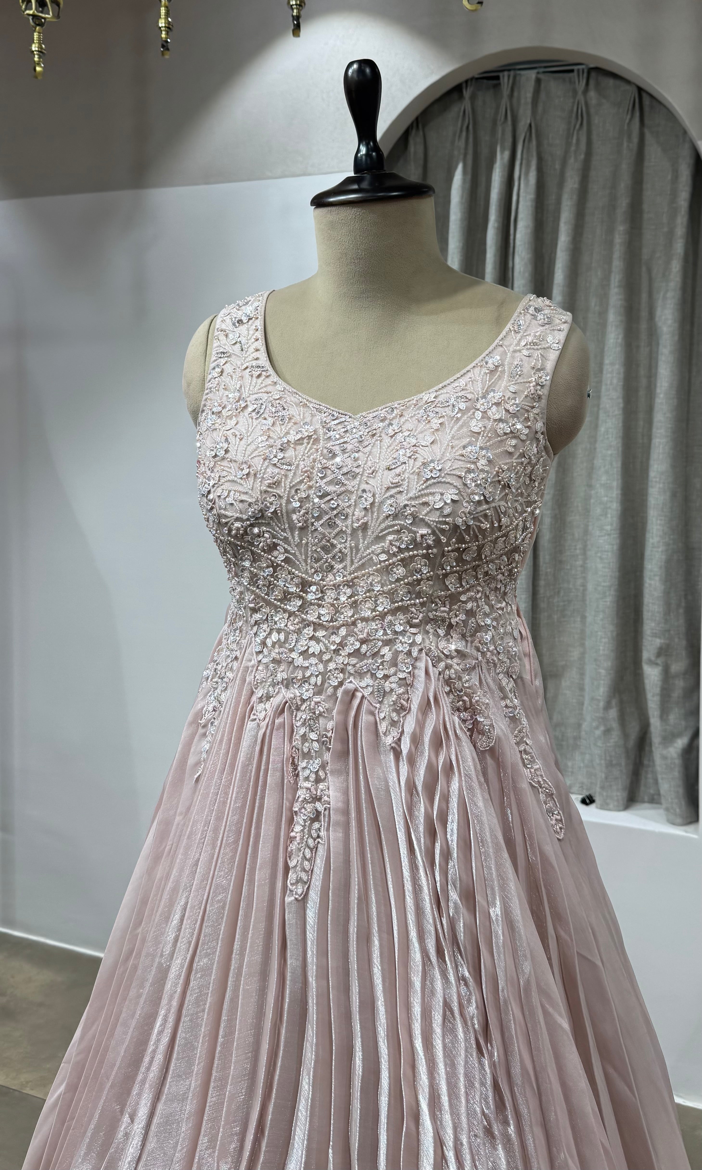Onion Pink Sequins Embroidered Gown