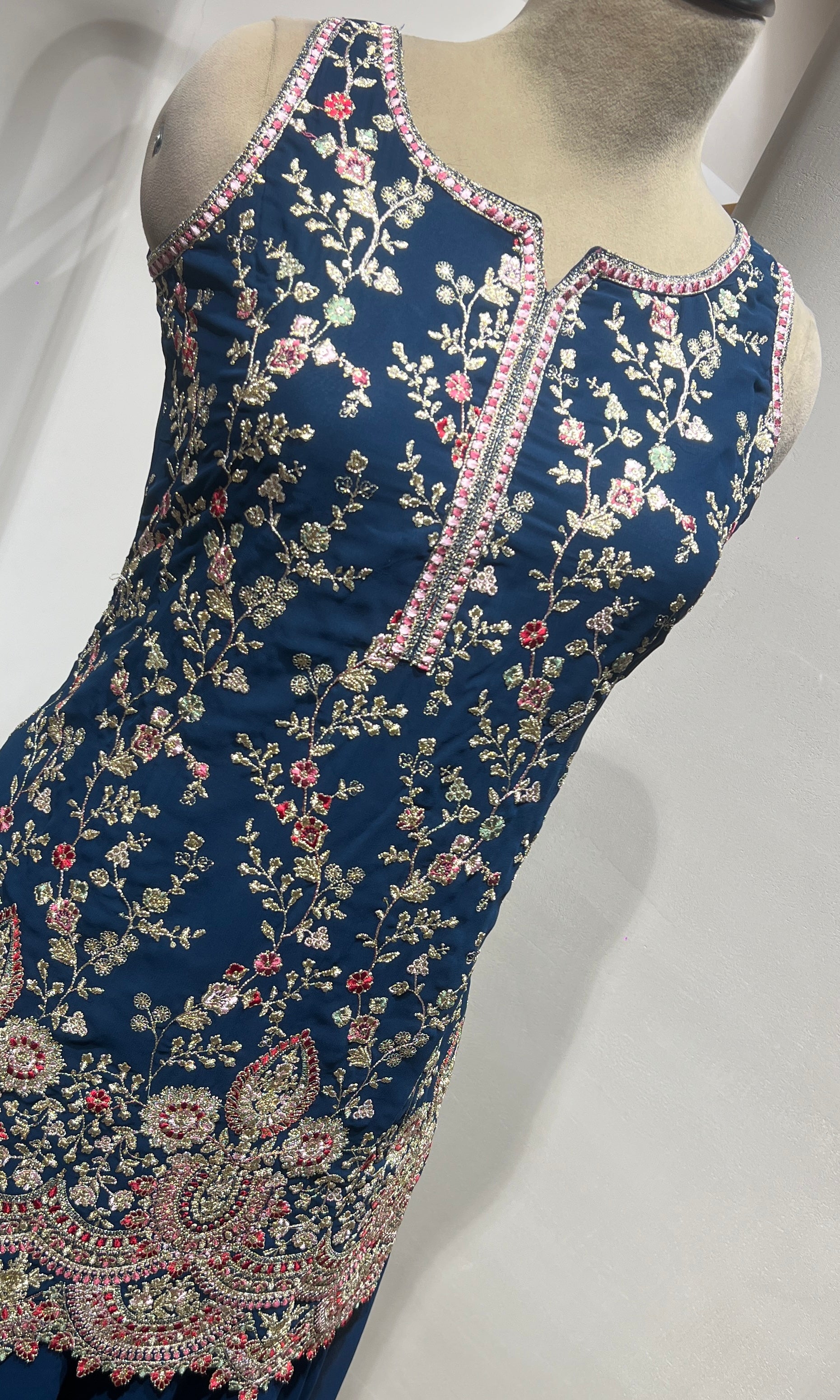 Blue Sequin & Zari Embroidered Sharara Suit