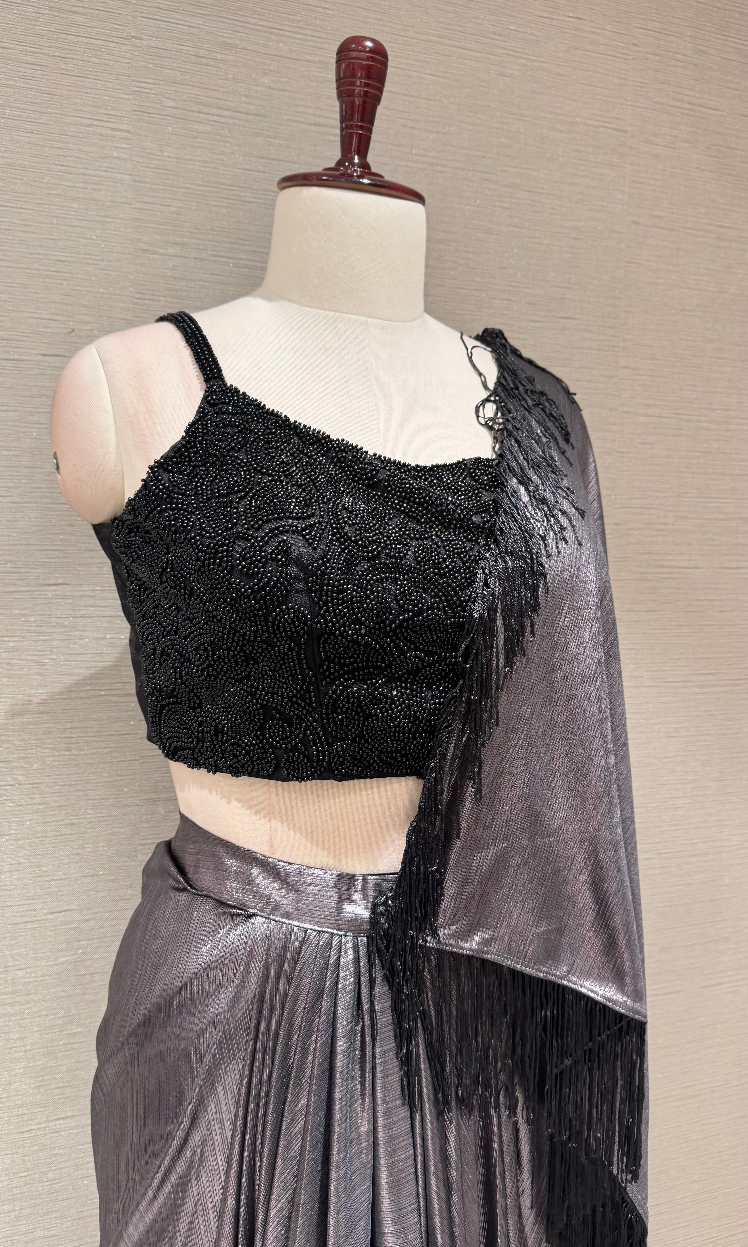 Grey & Charcoal Shimmering Draped Saree