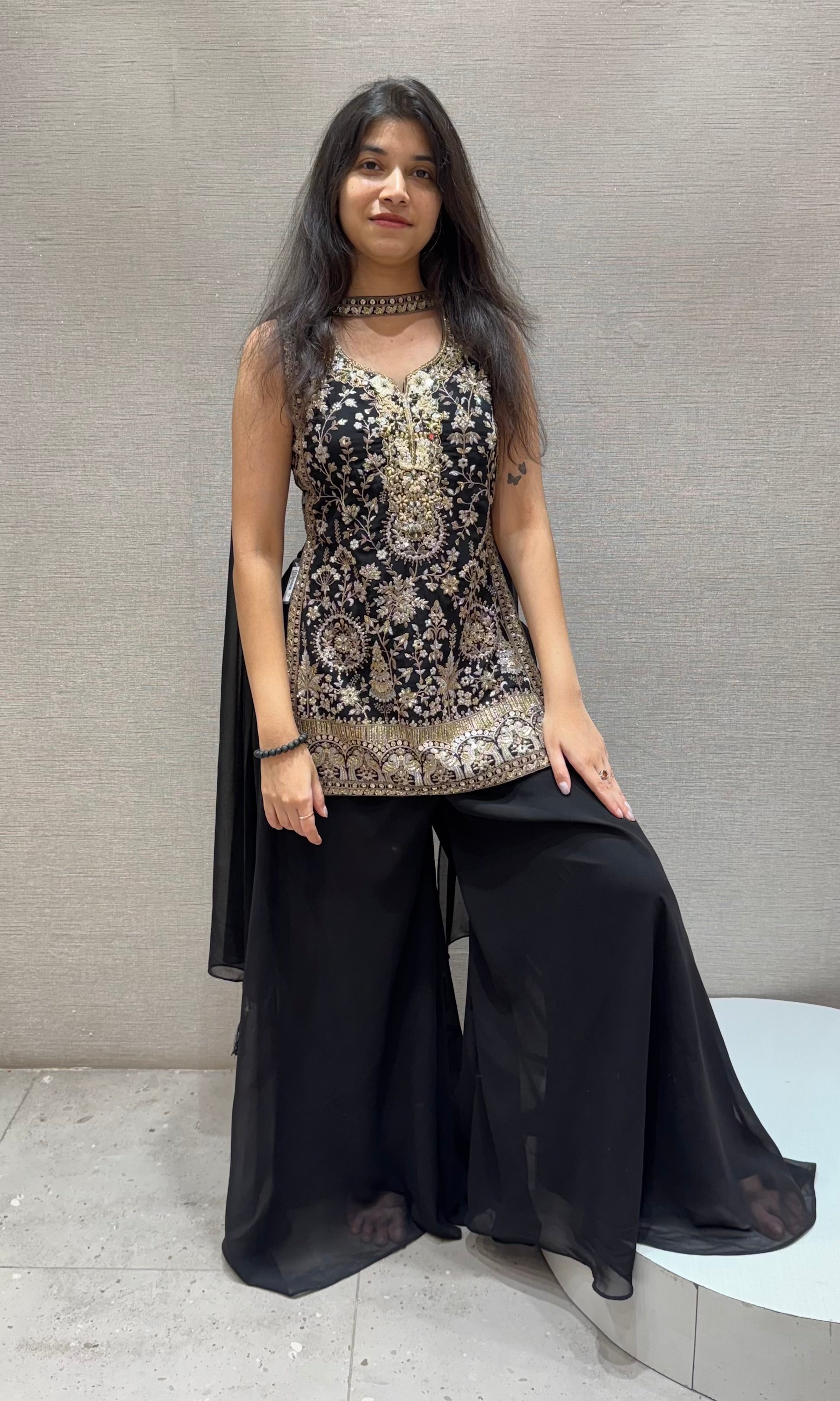 Black GOLDEN EMBROIDERED SHARARA SET