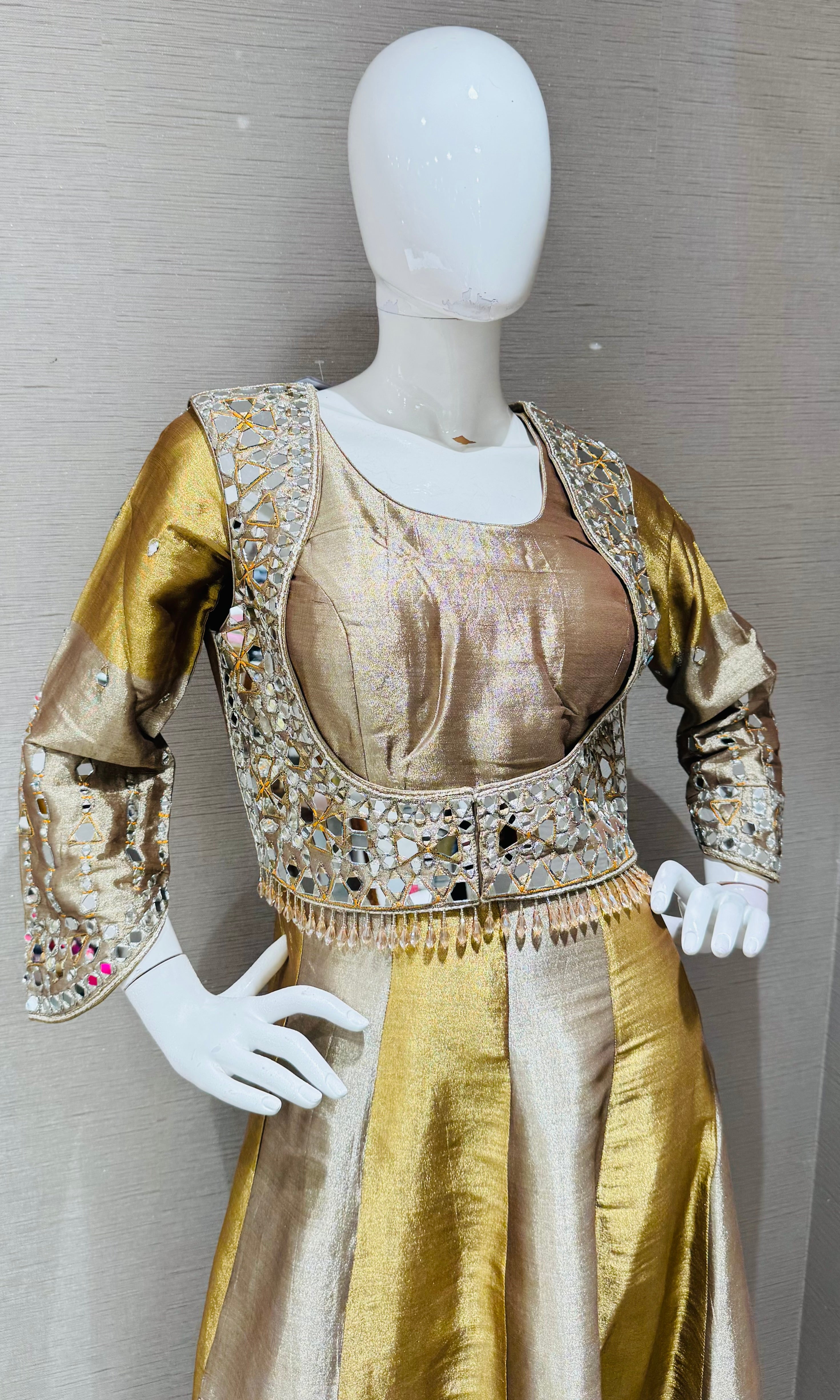 Gold and Silver Beagh Fusion Anarkali with coat