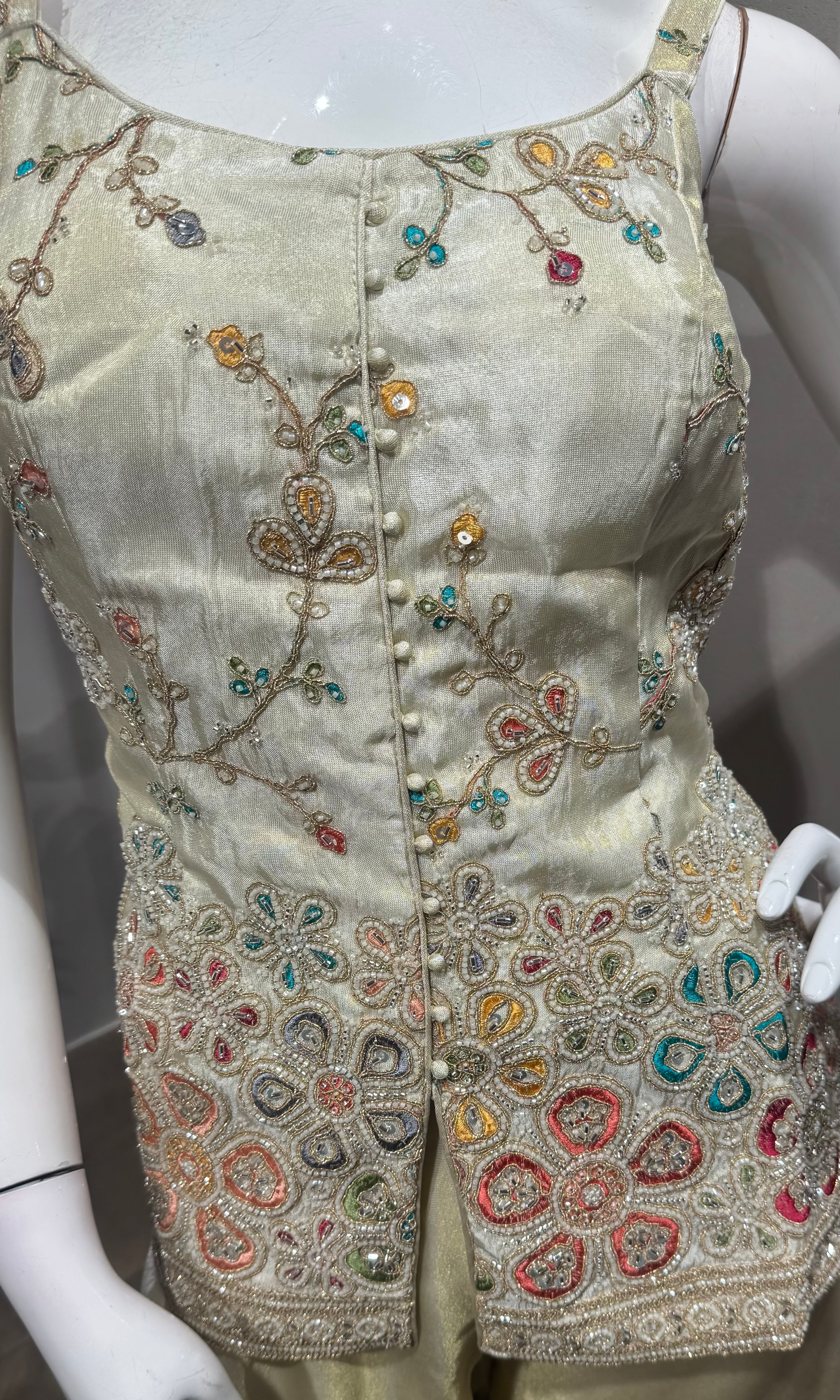 Cream Floral Embroidered Palazzo Set