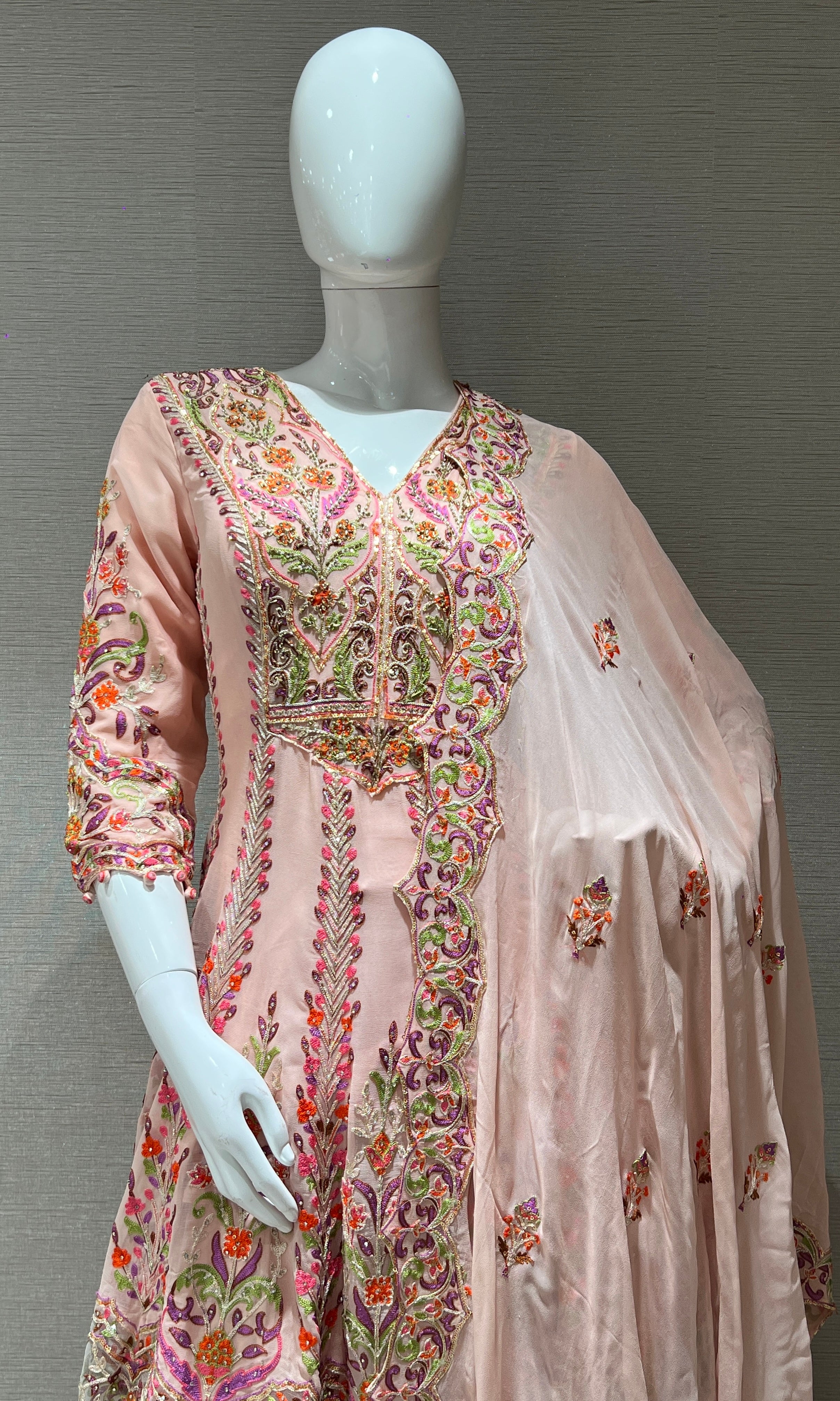 Peach Embroidered Sharara Palazzo