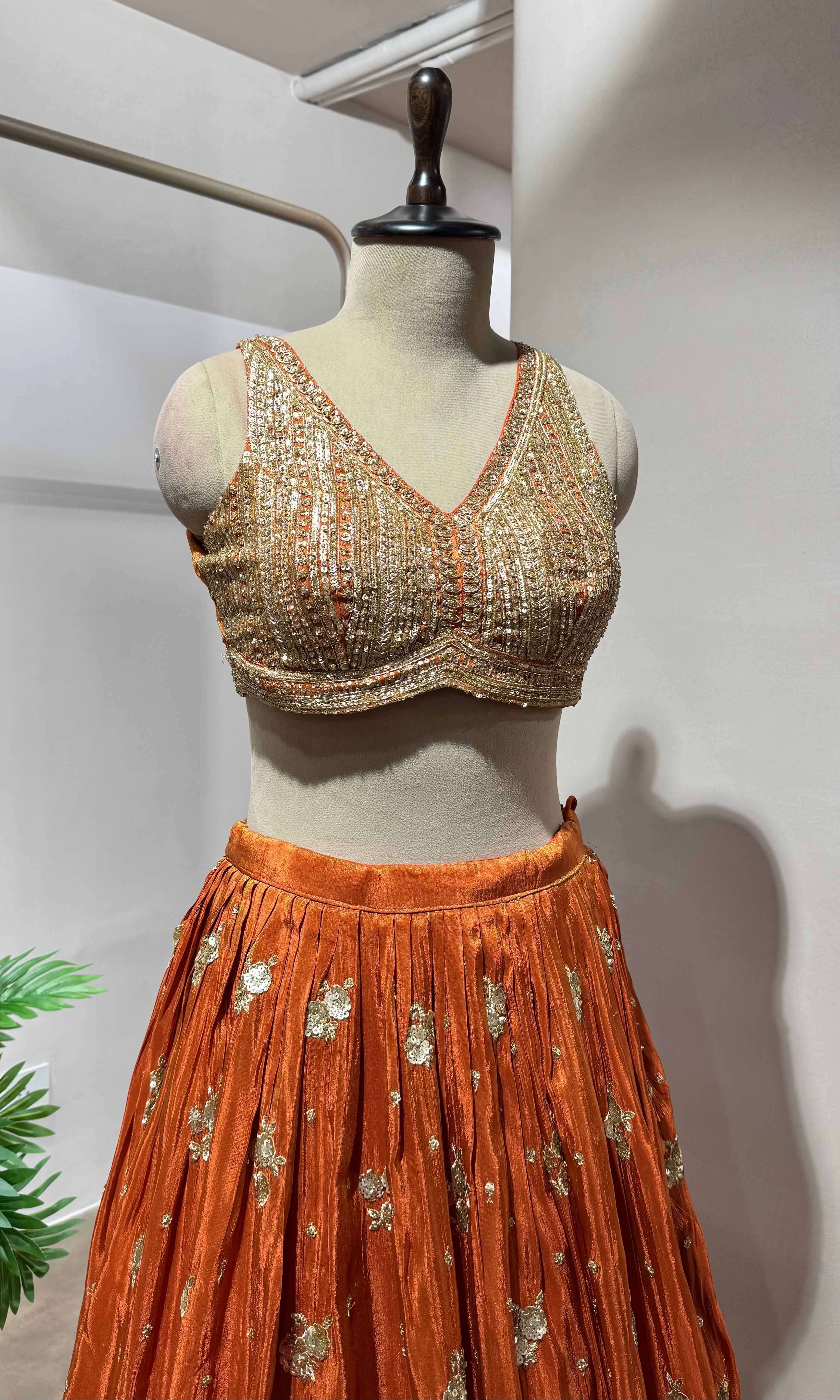 RUST silk embroidered lehenga SET