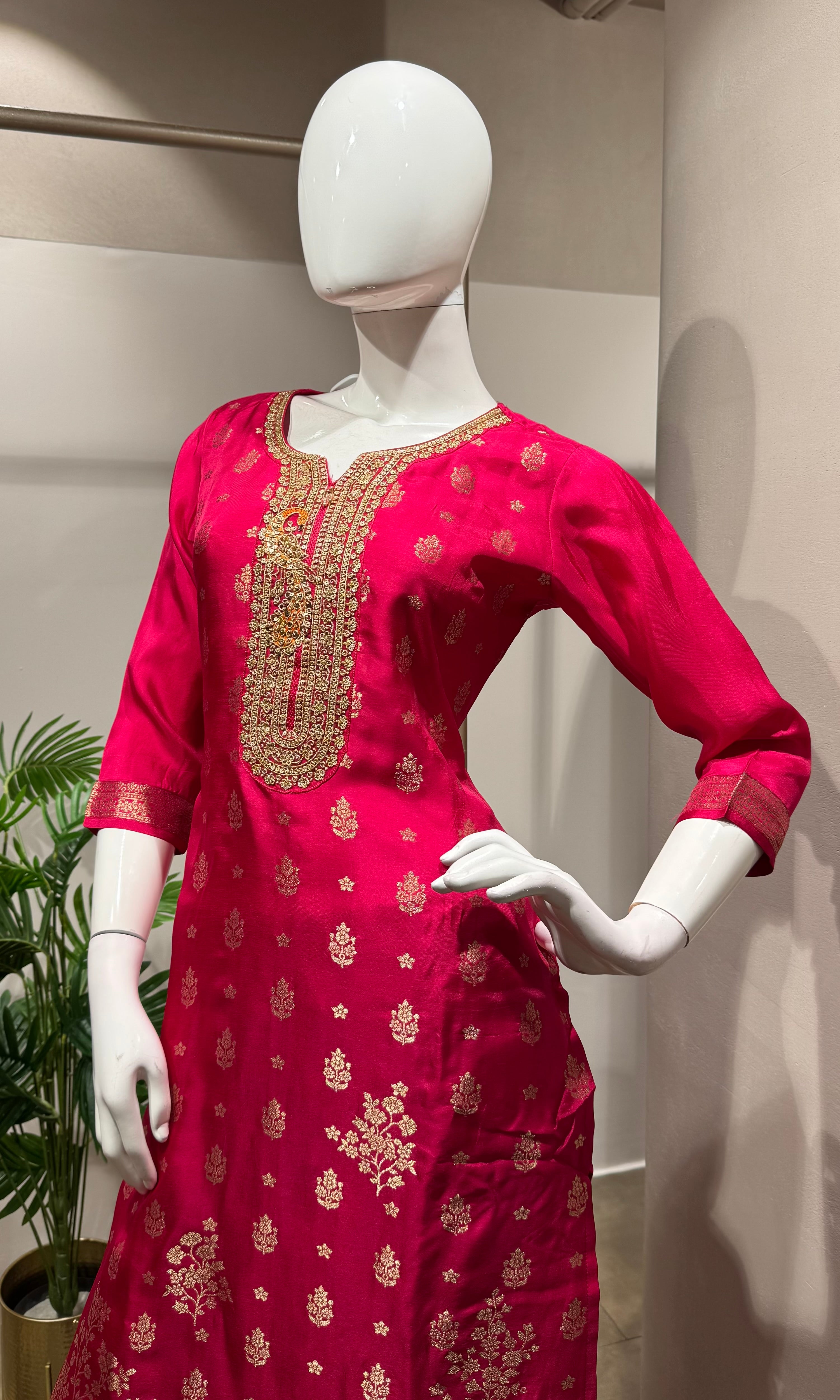 Pink embroidered kurta pant with dupatta set