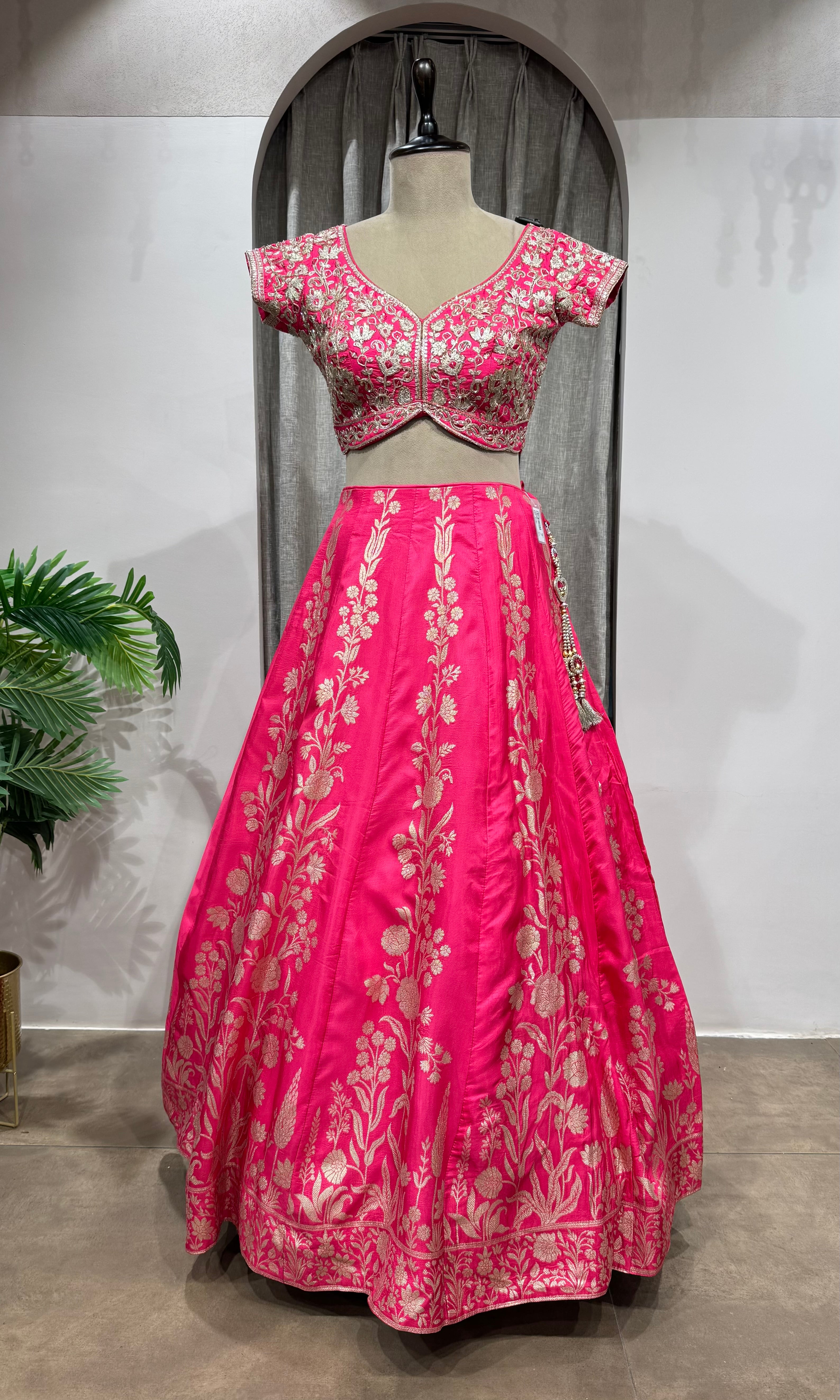 RANI PINK EMBROIDERED BANARASI lehenga