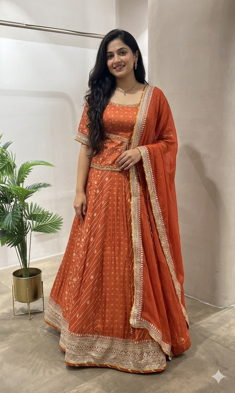 Rust INTRICATE GOLD EMBROIDERED LEHENGA