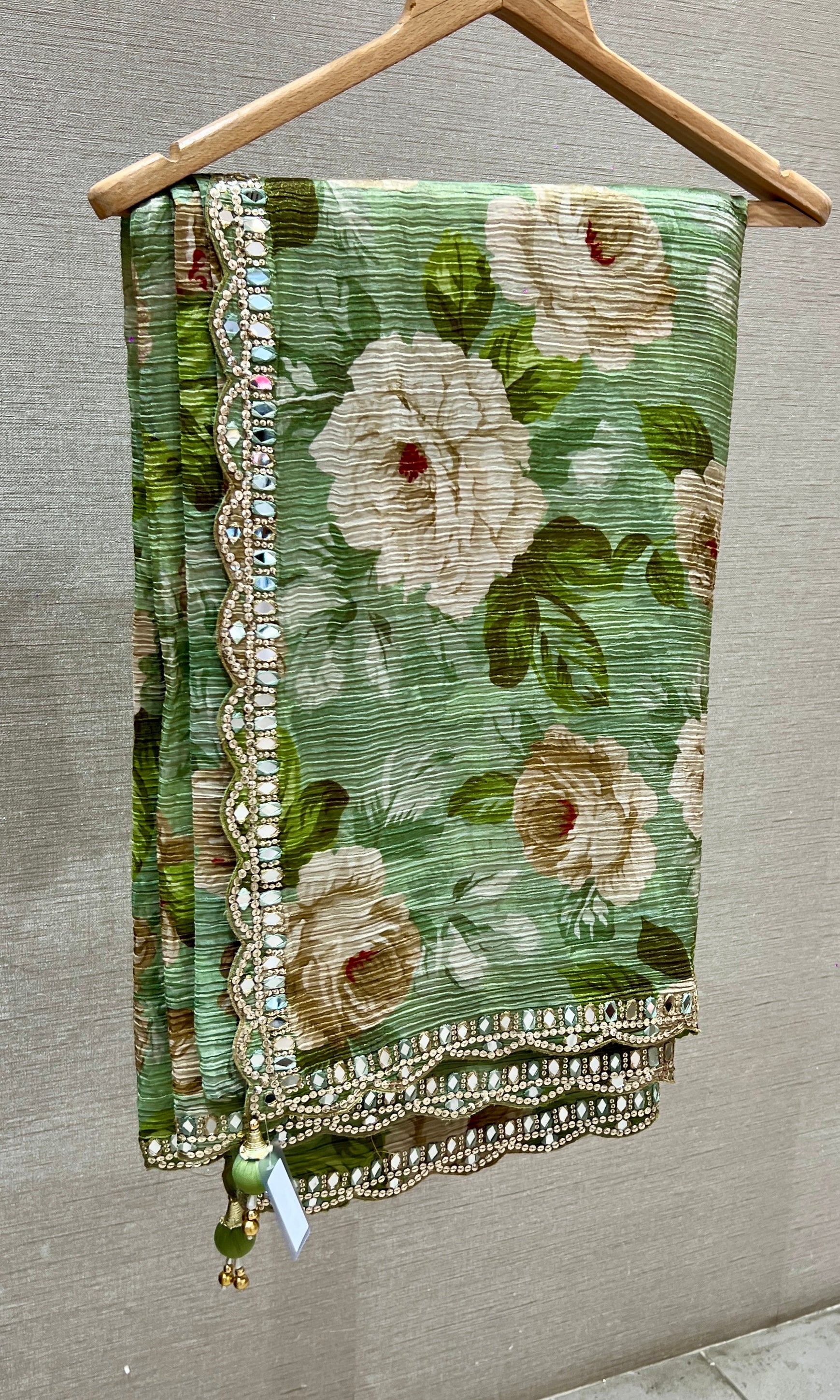 Green saree with ready blouse