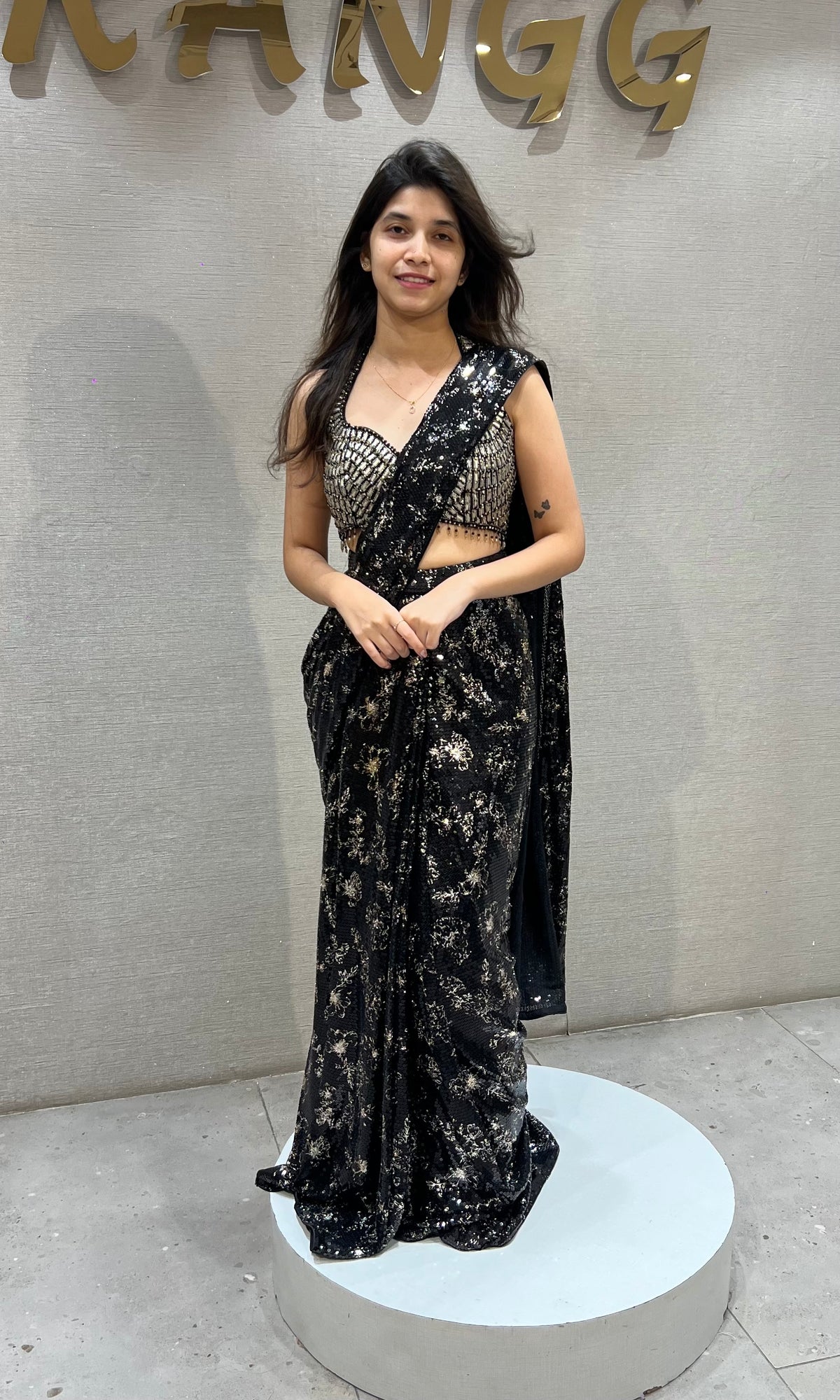 black georgette saree with sequin embellished blouse