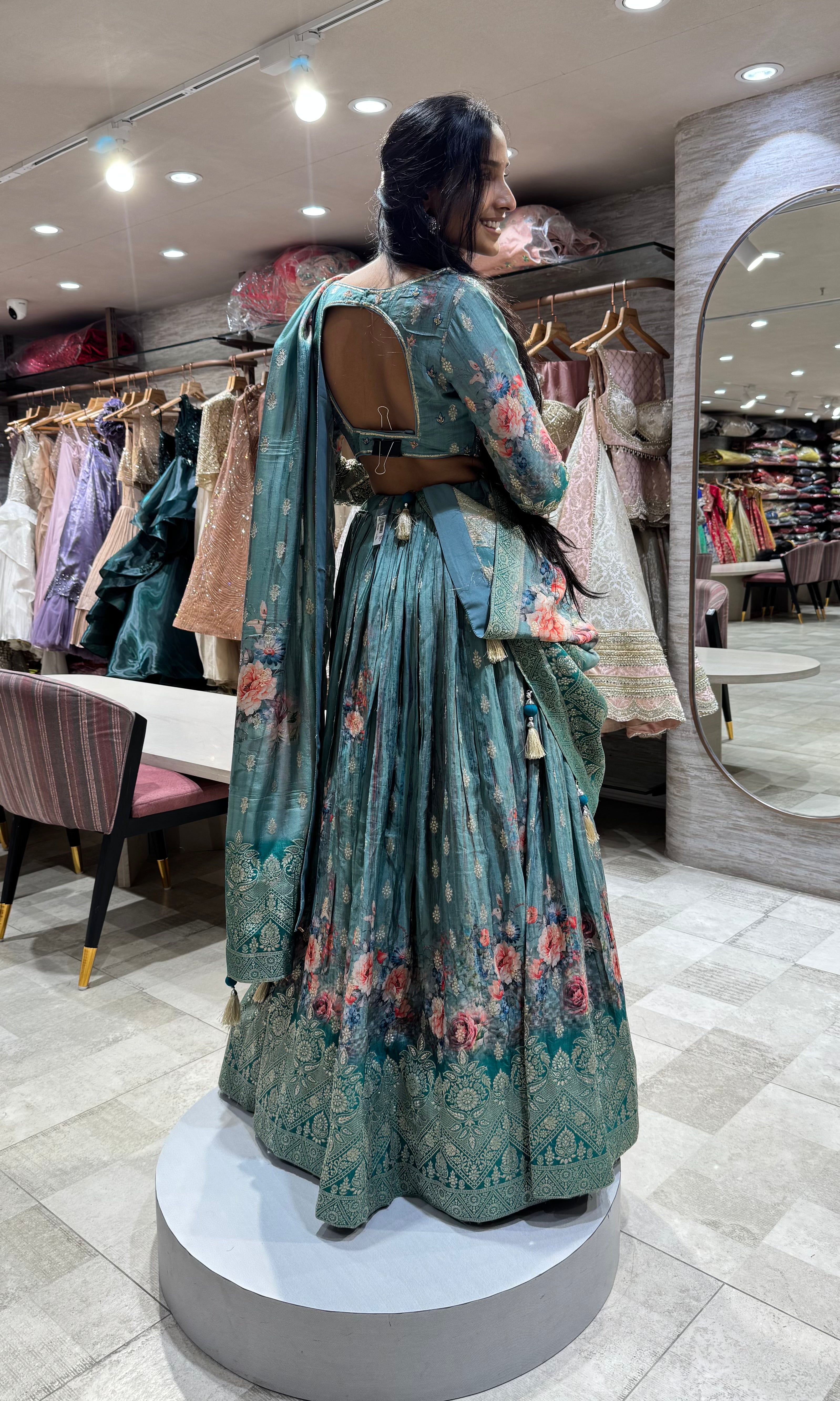 SEA GREEN FLORAL EMBROIDERED LEHENGA