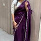 🤍White blouse with purple saree 7777💜