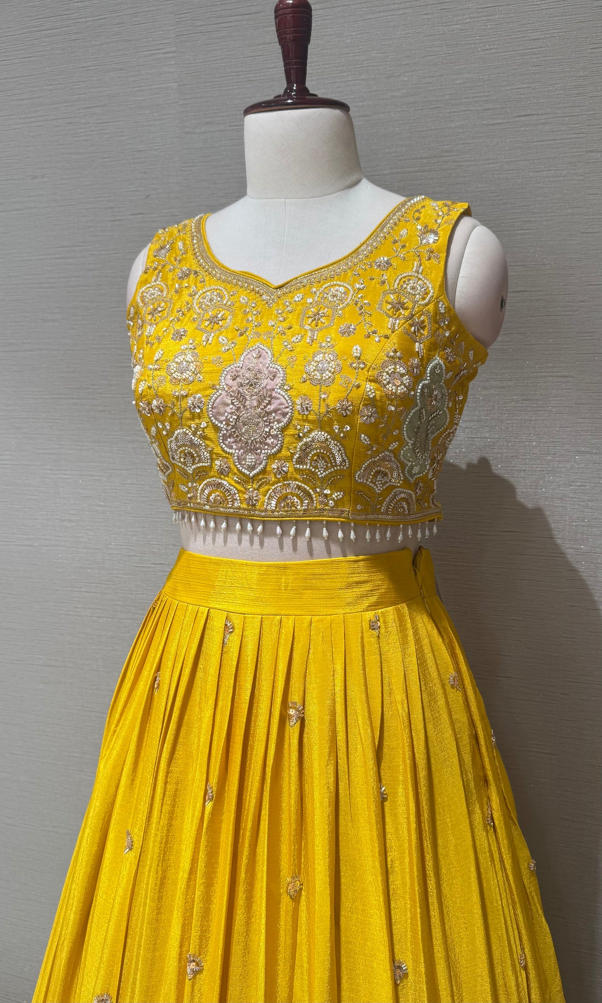 Yellow Tissue silk Lehenga with Multi Floral border