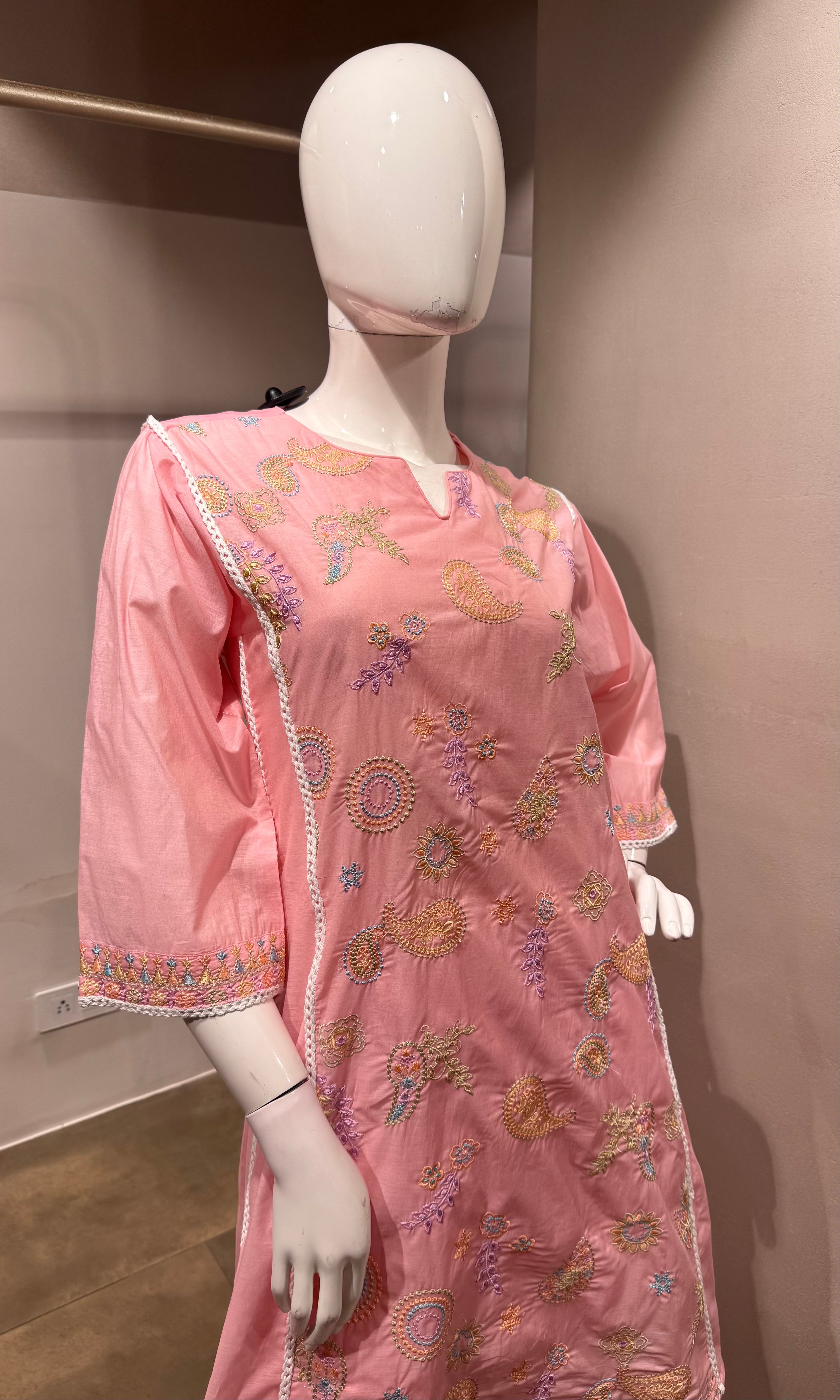 Peach embroidered cord set