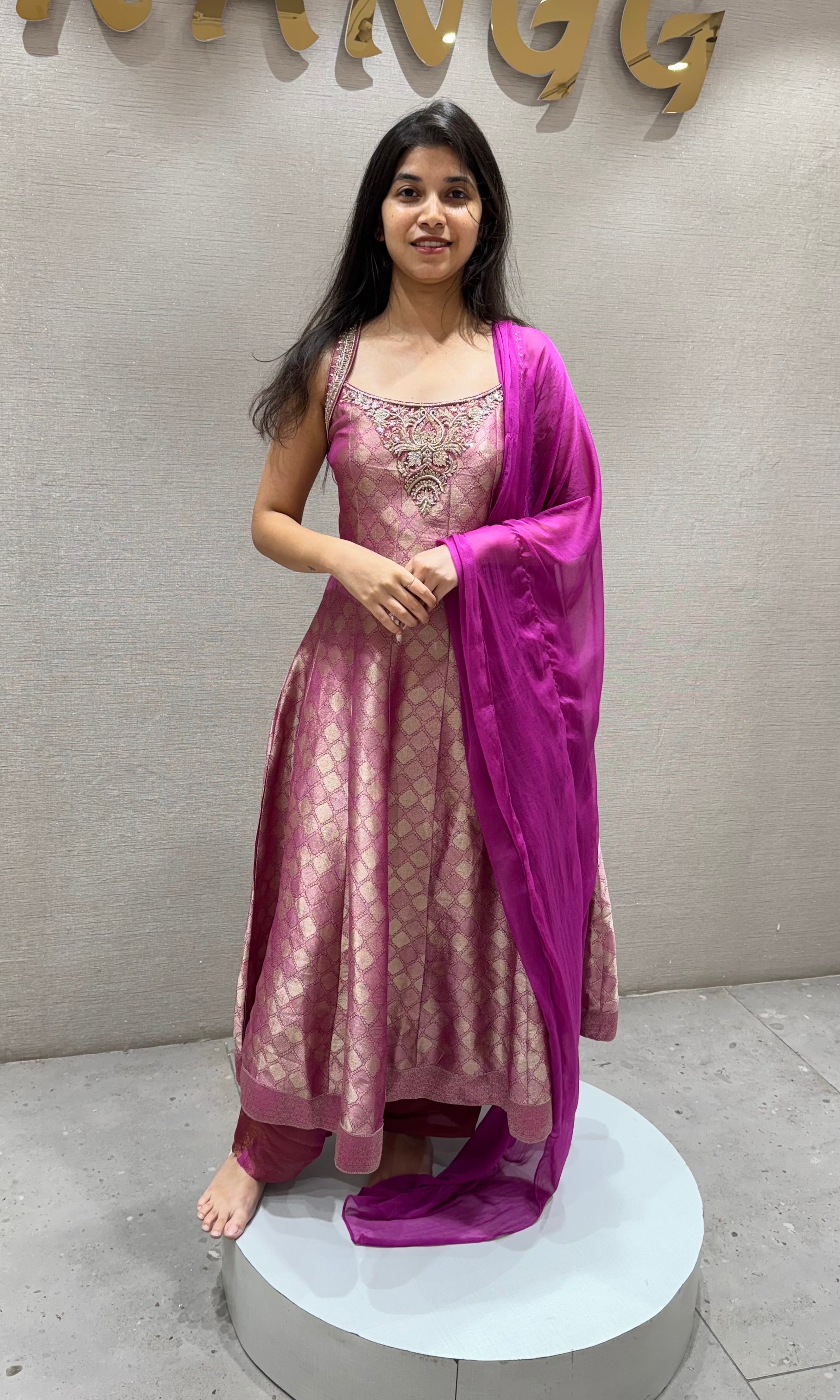 Pink Banarasi EMBROIDERED ANARKALI SET