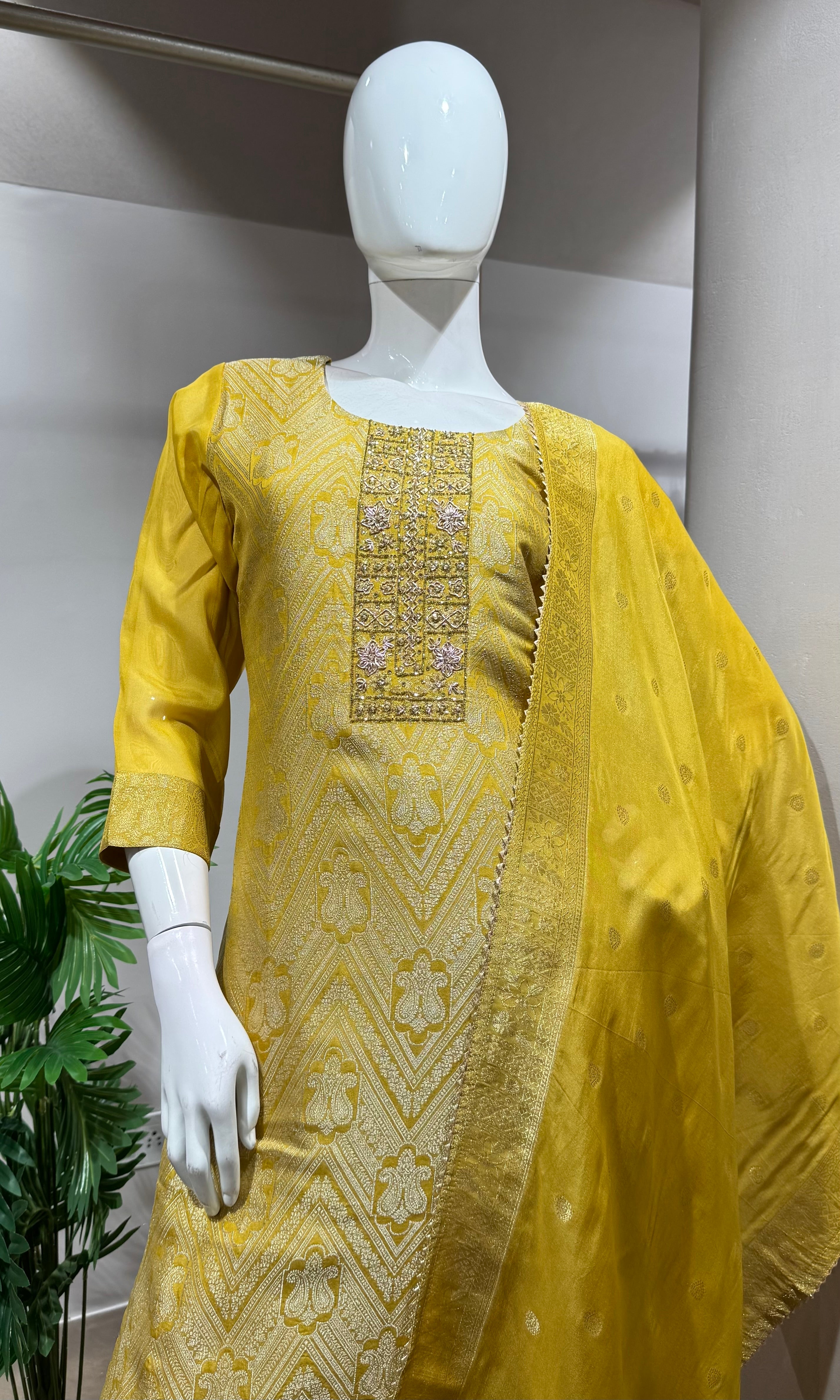 Yellow Chanderi Silk Embroidered Kurta Set