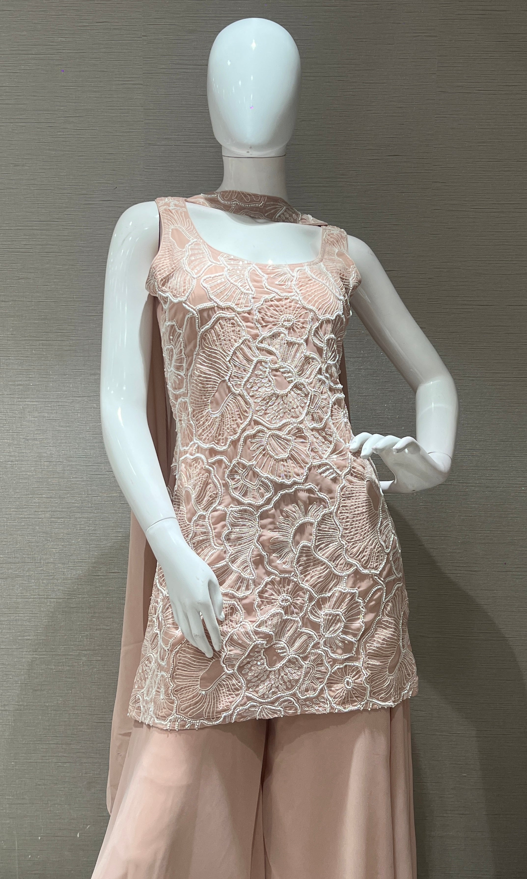 Light peach palazzo with floral embroidery
