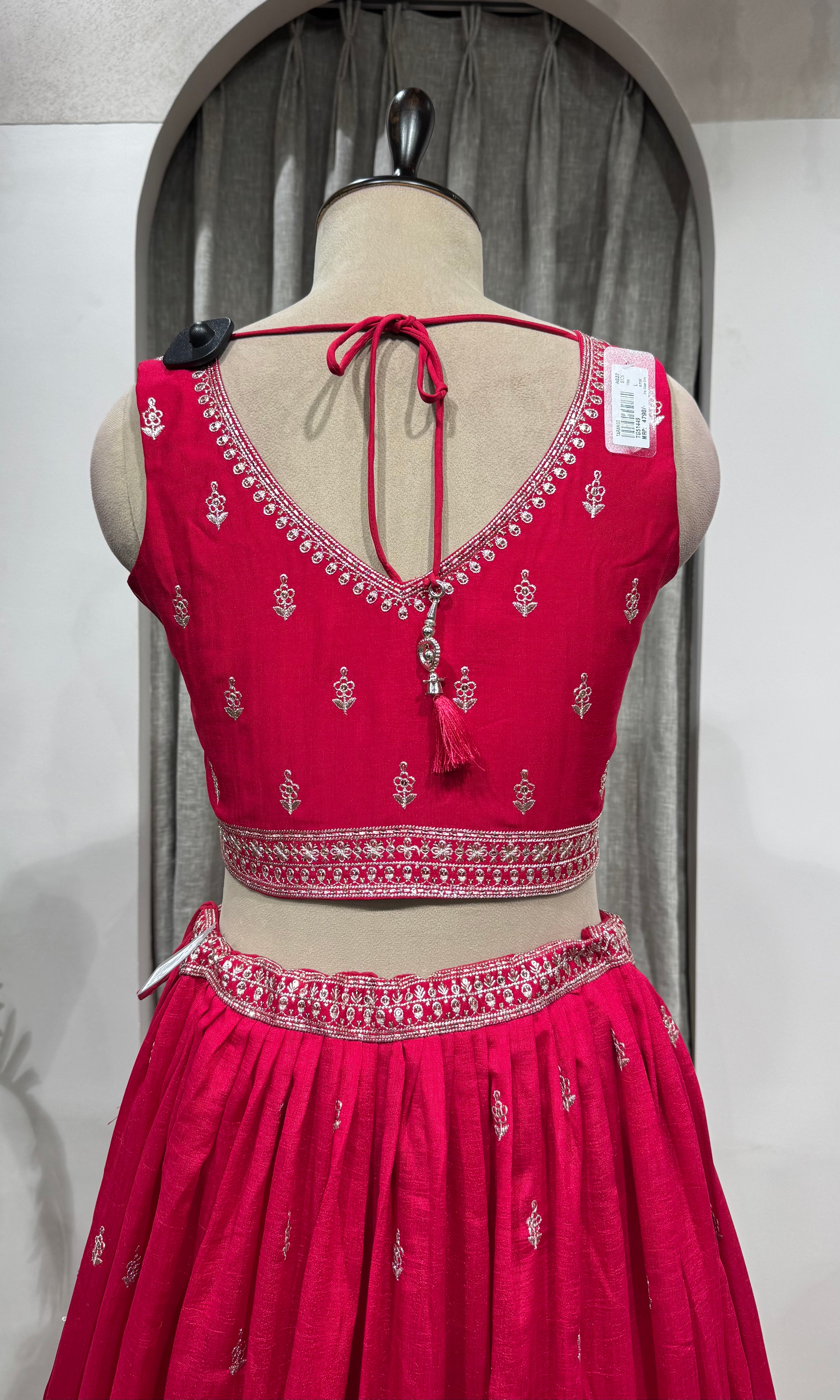 pink raw silk embroidered lehenga set