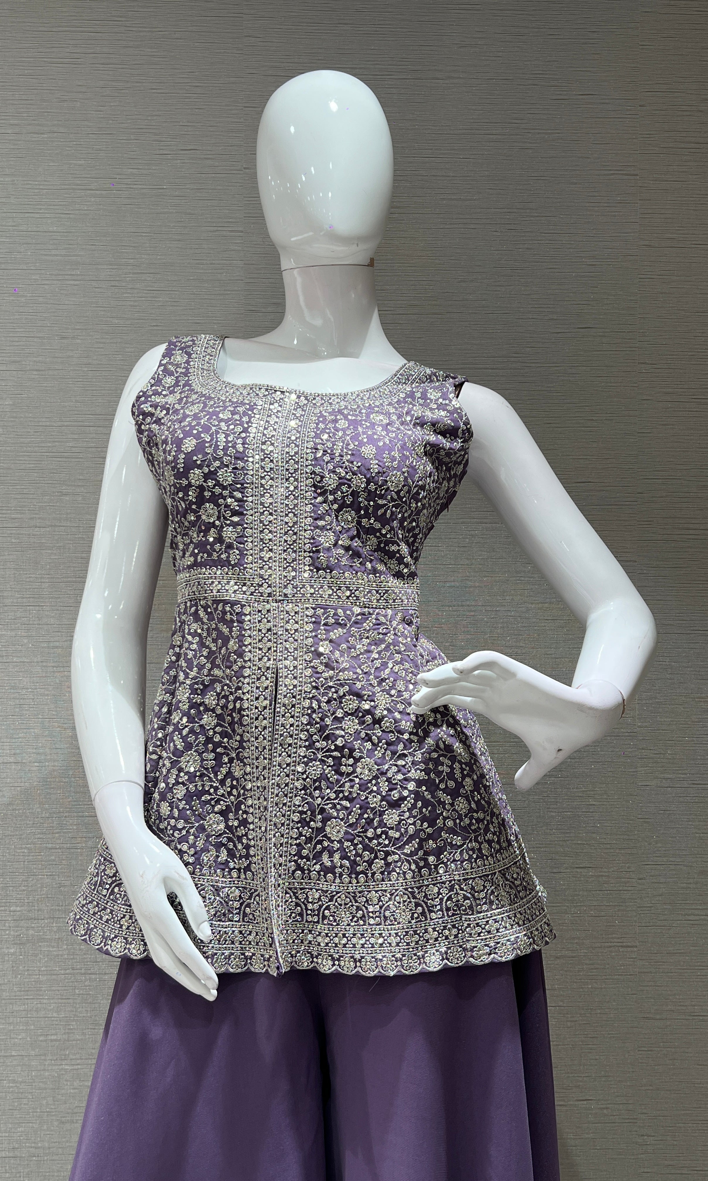 Purple EMBROIDERED PEPLUM PALAZZO