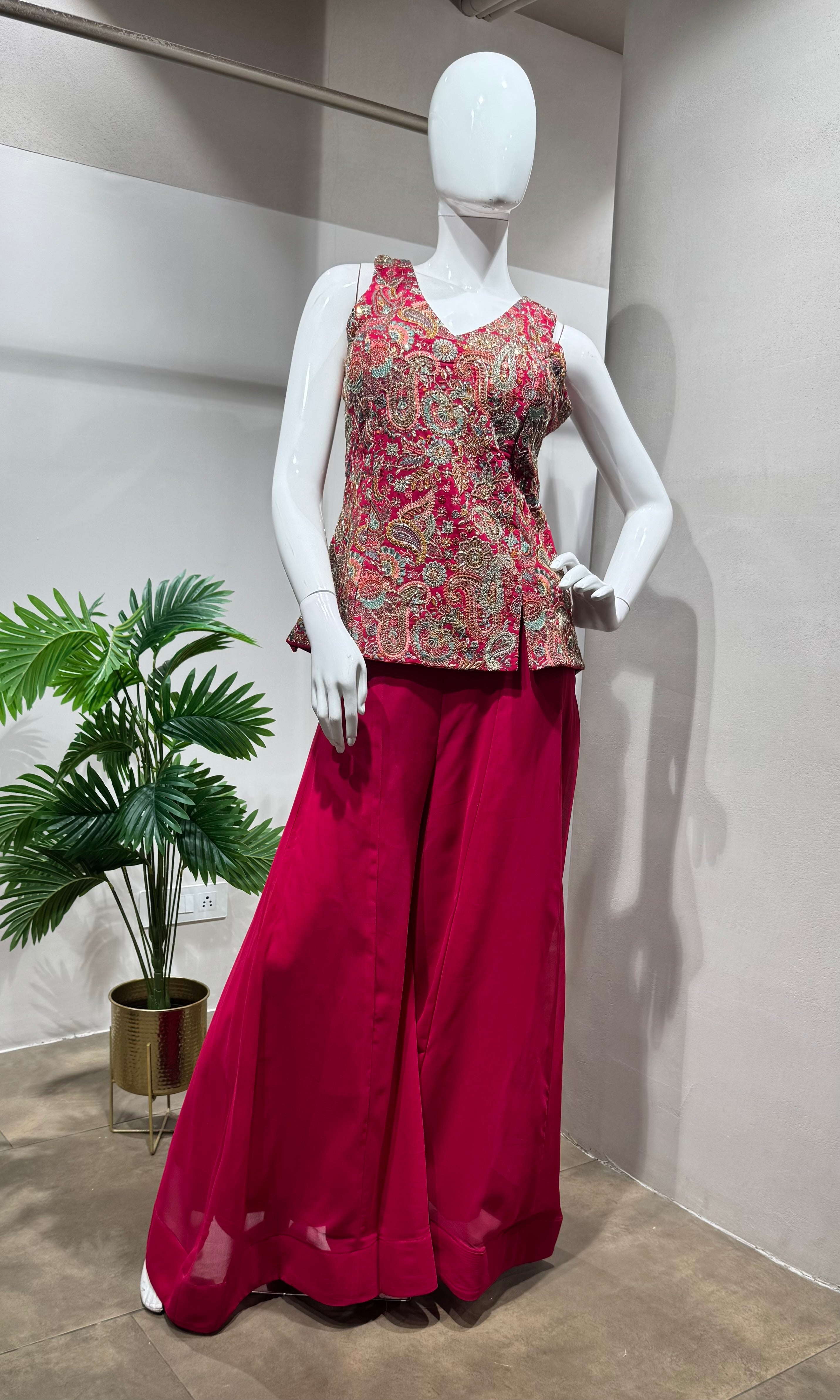 Rani Pink Embroidered Palazzo Set Dupatta