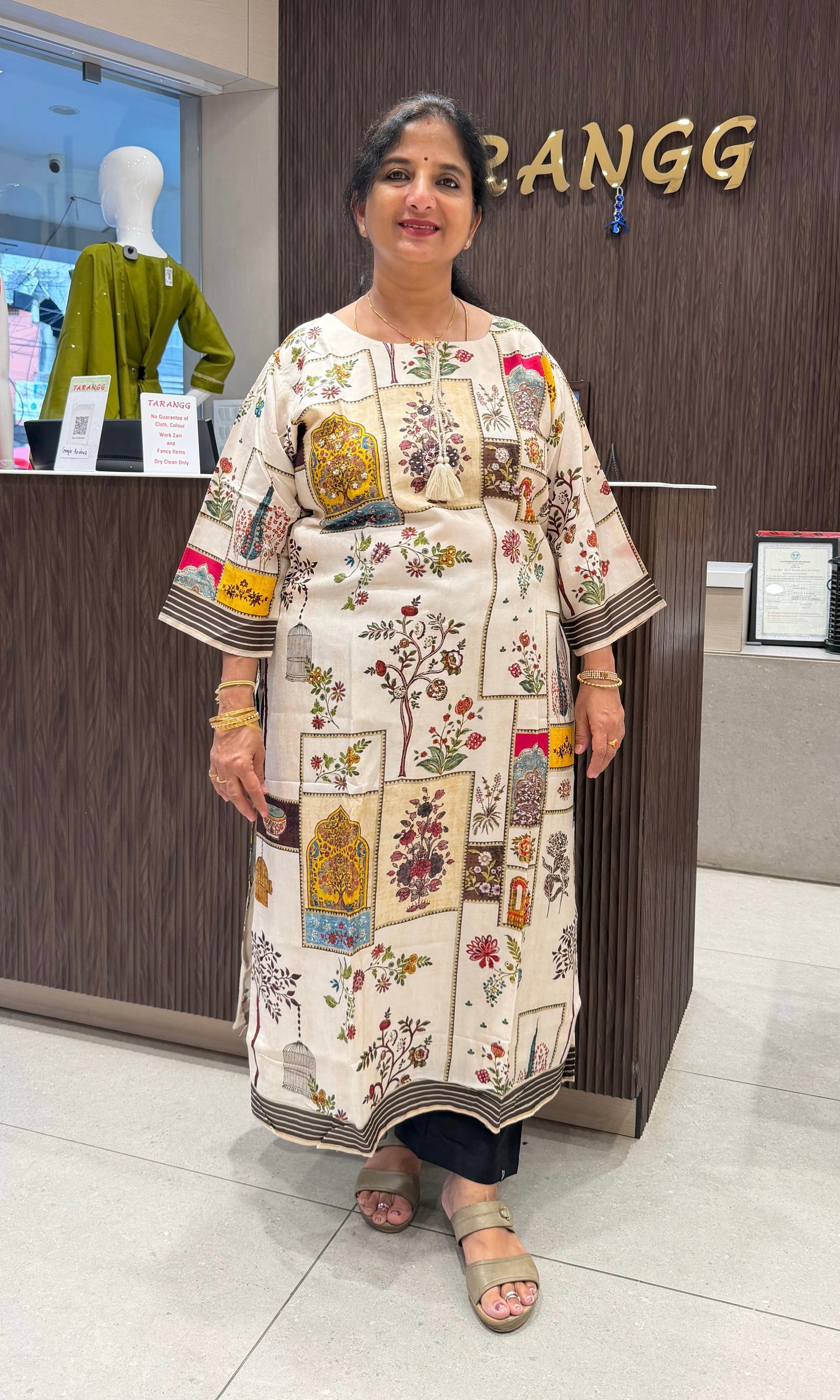 Half white Printed Embroidered KURTI