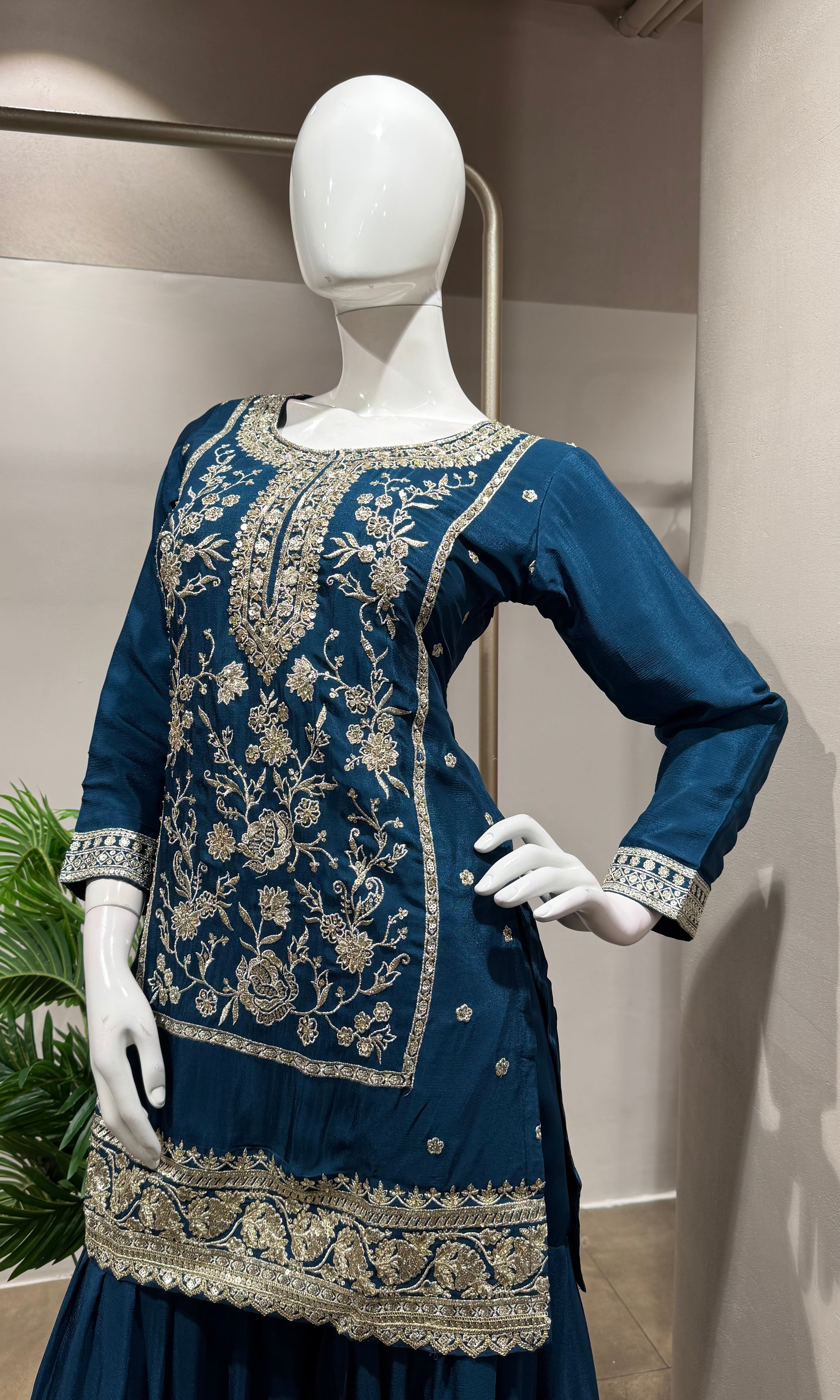 Blue Embroidered Sharara Set