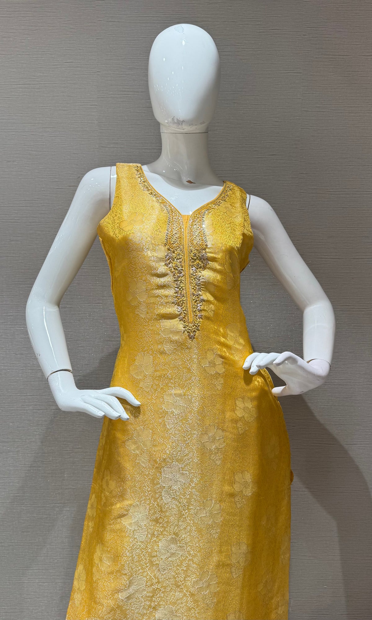 Yellow Banarasi Silk Brocade Kurta with Dupatta