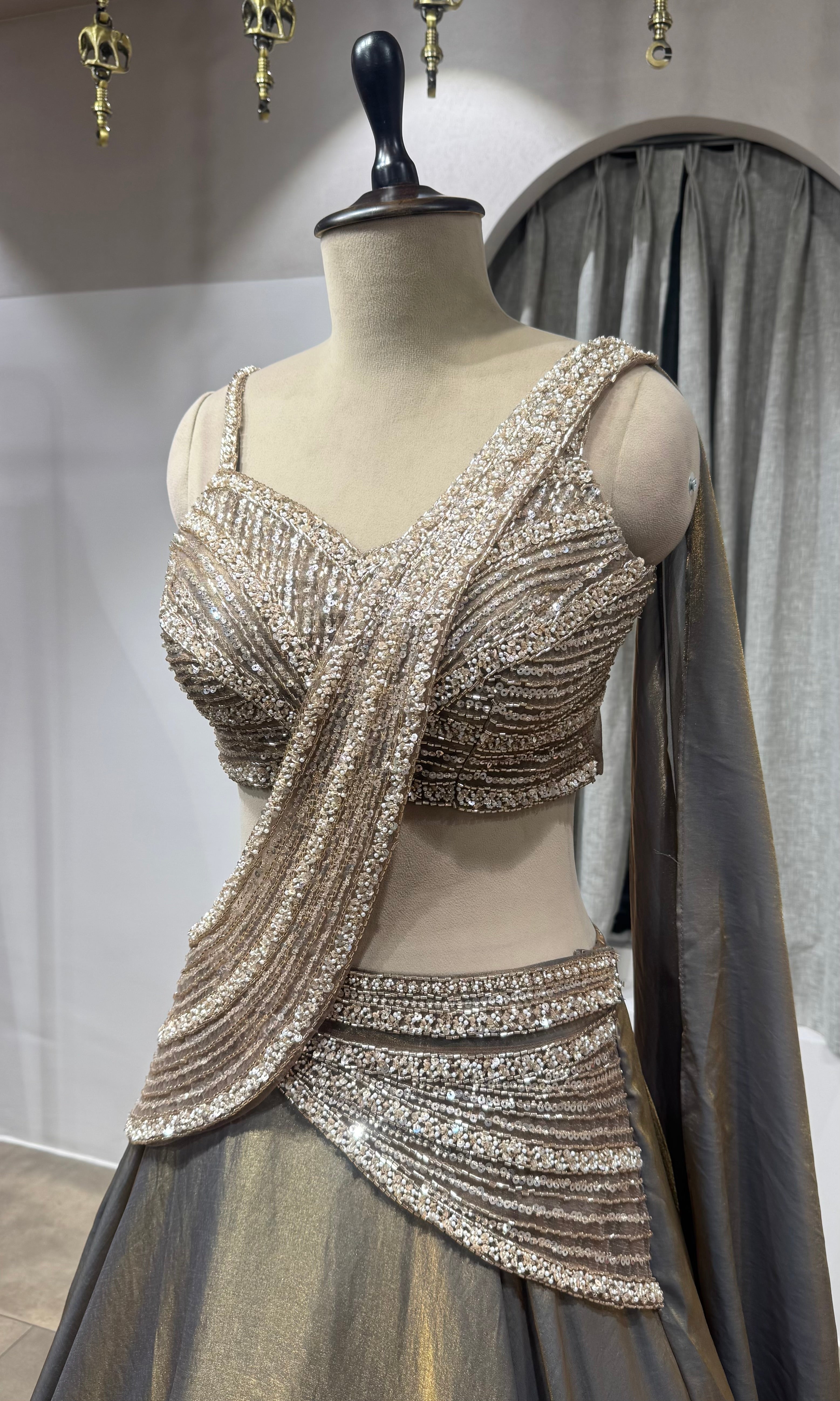 Brown Gold Shimmer Lehenga Set