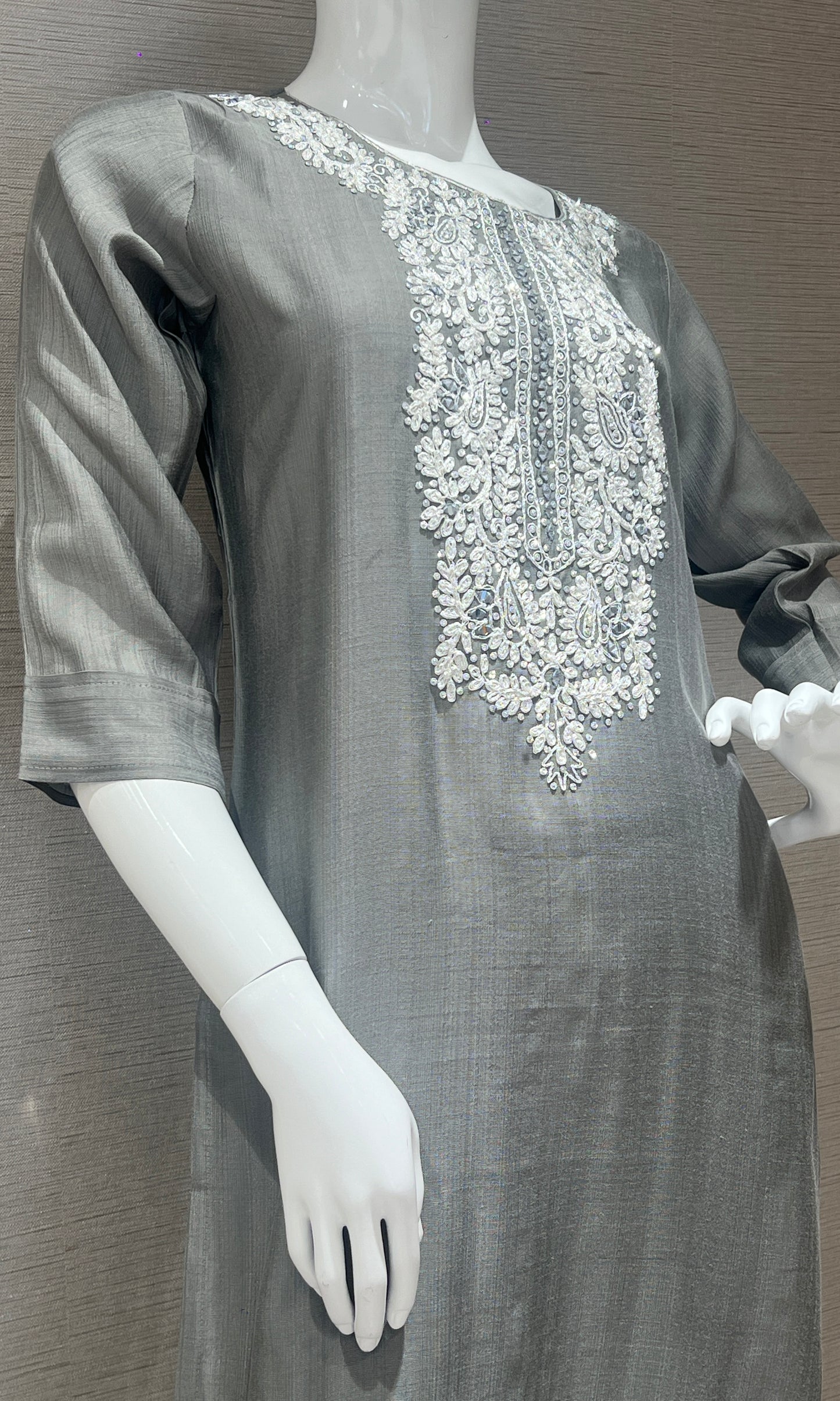 🩶Grey Kurti with neck design🩶