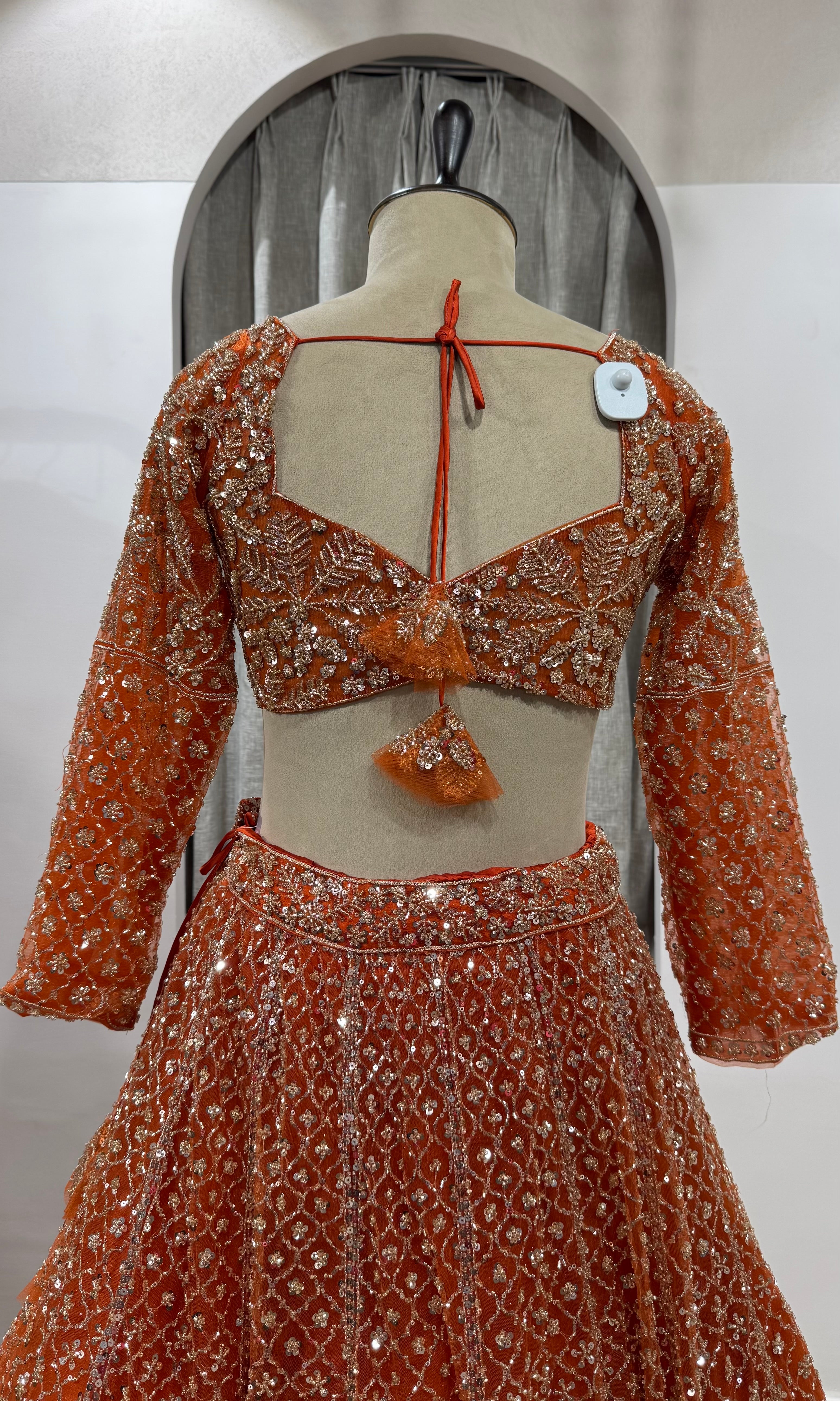 Rust Orange Embroidered Lehenga