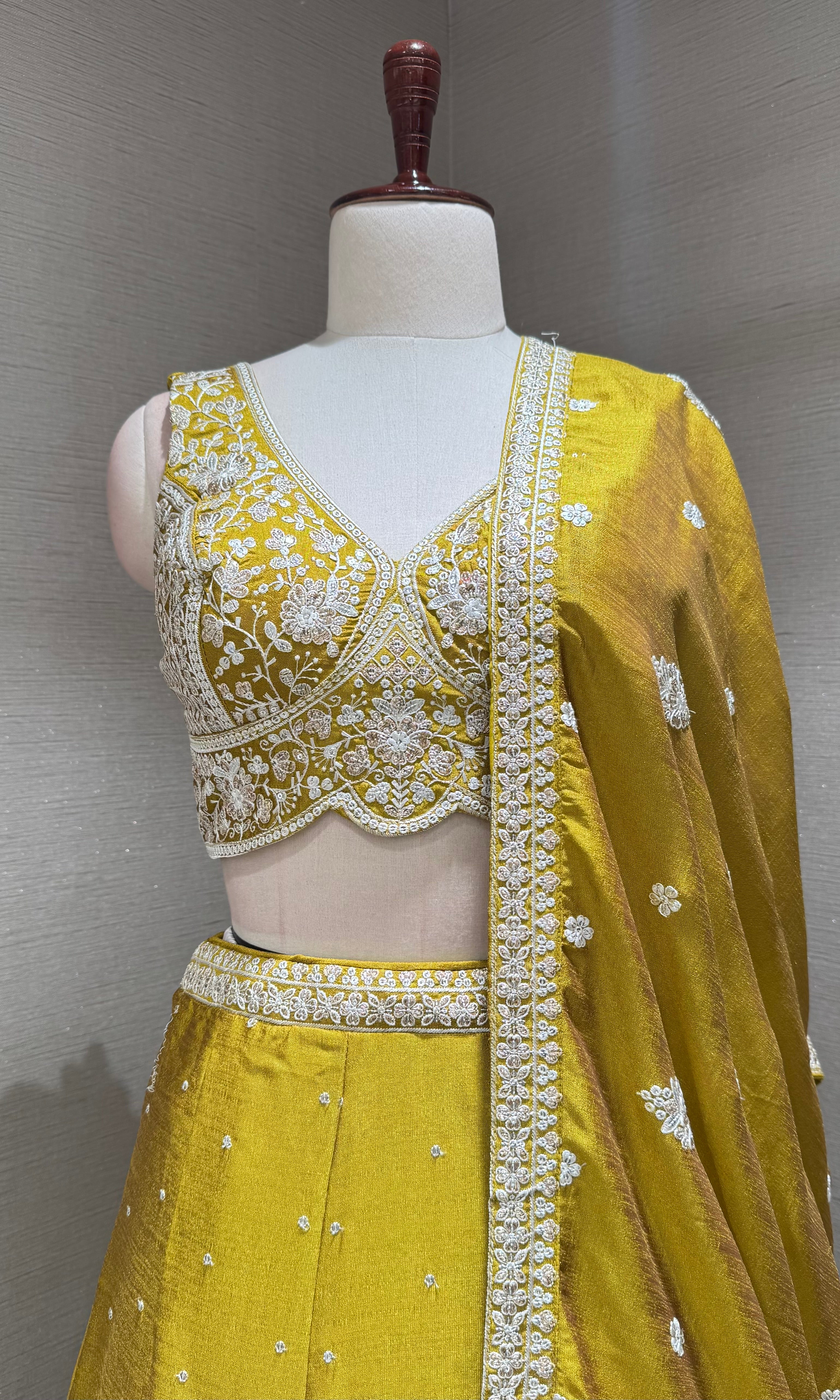 Green Silk Lehenga Choli with Embroidered Dupatta