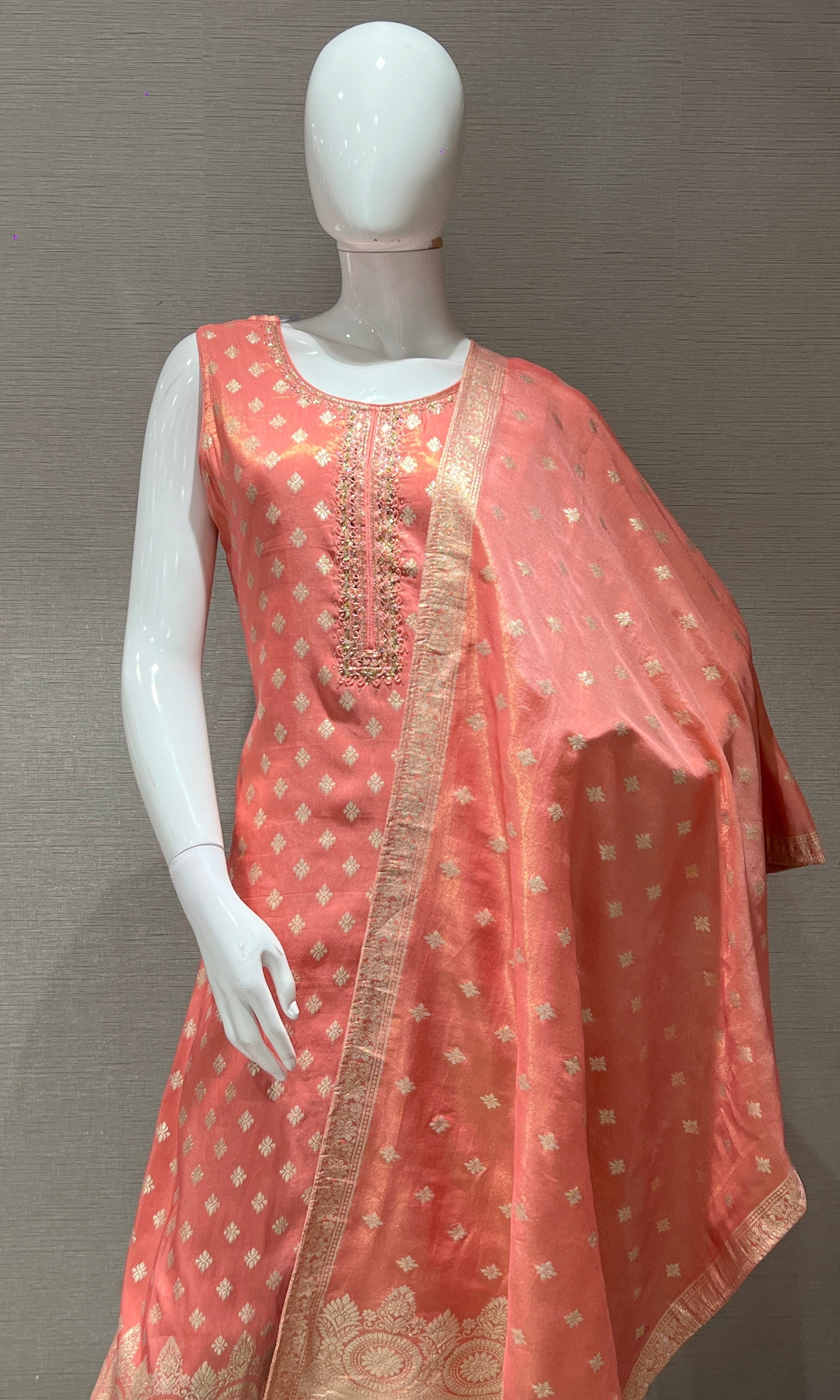 Peach BANARASI EMBROIDERED kurta set