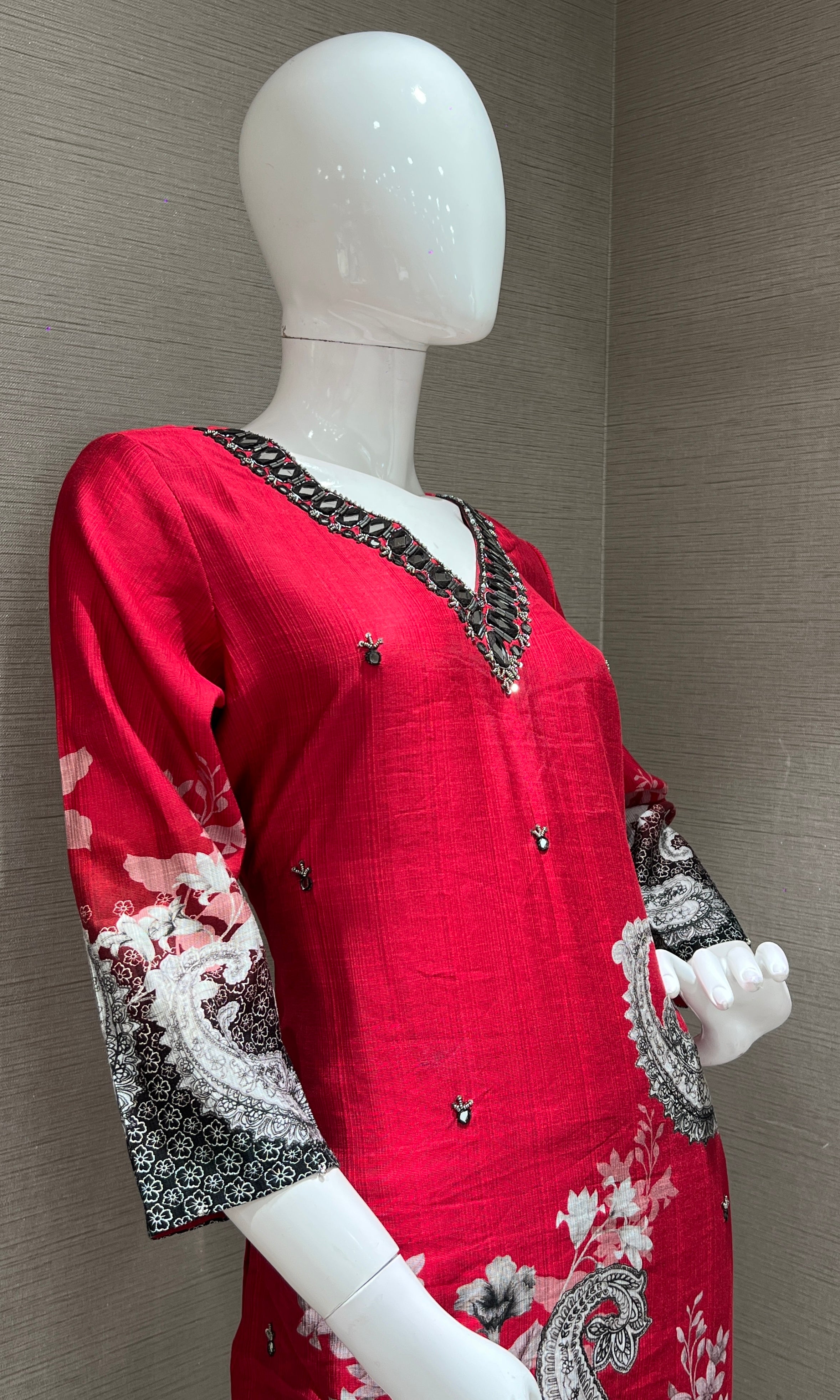 Rani floral print kurta set with dupatta