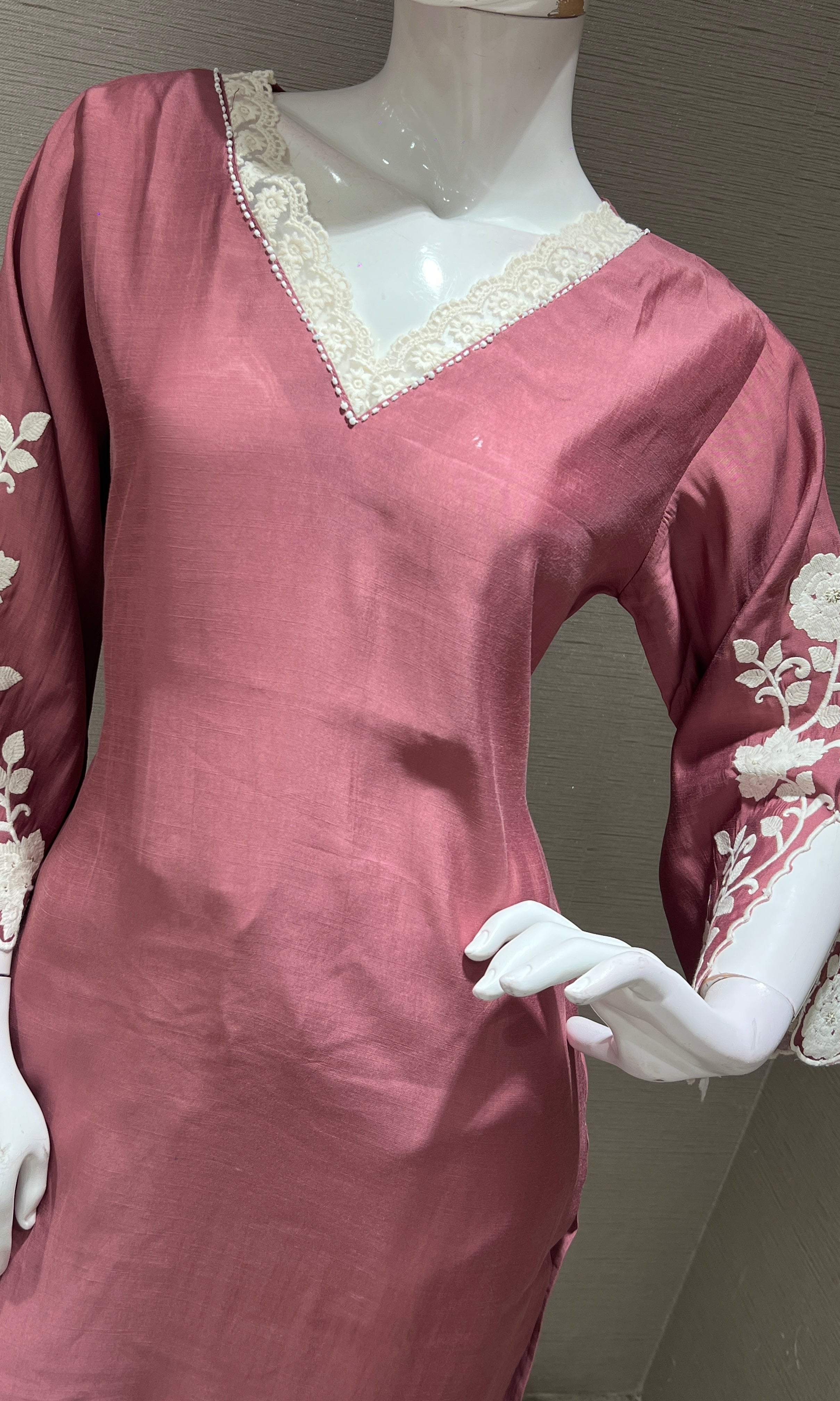 Pink KURTI TOP WITH FULL FLORAL SLEEVES