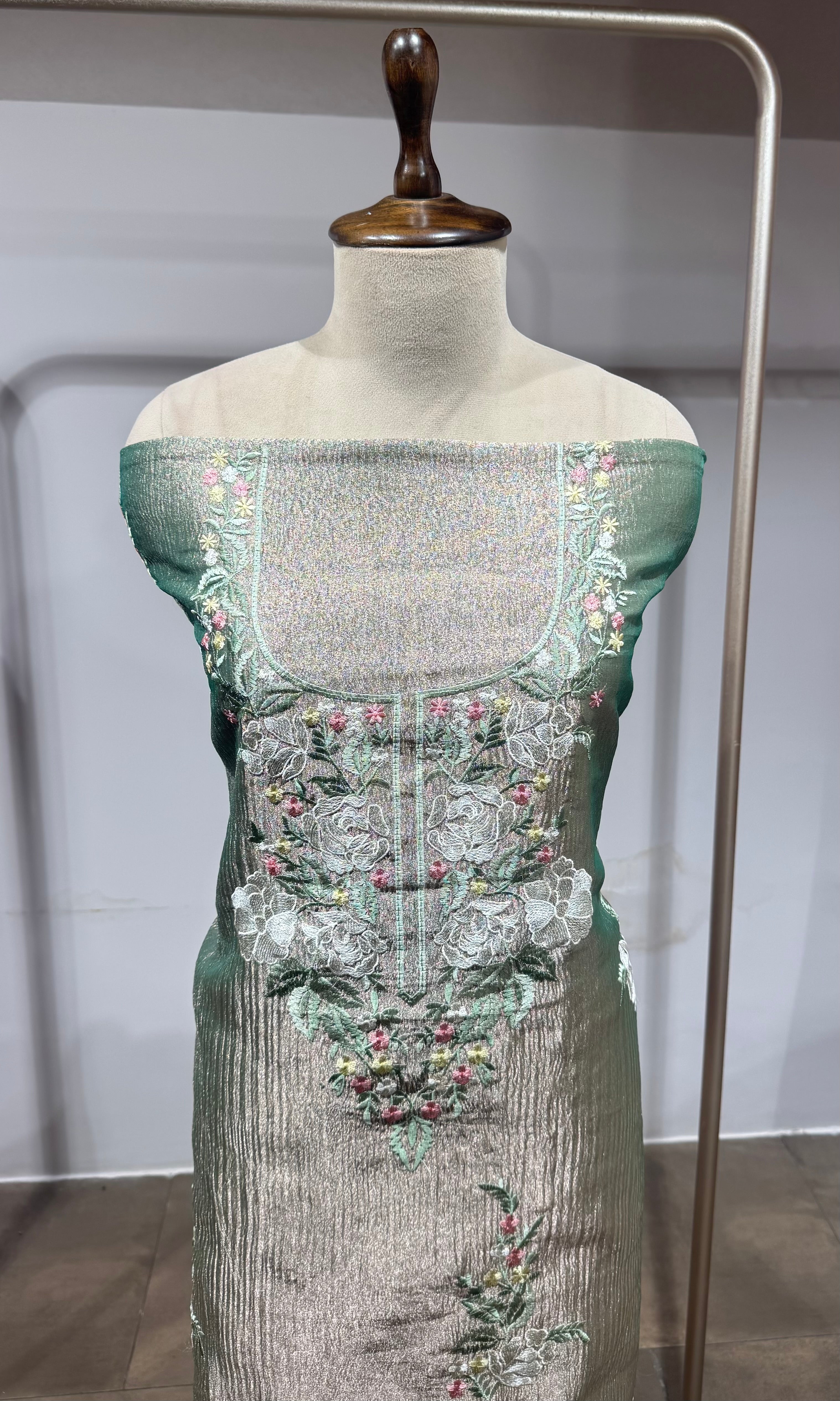Green Floral tissue dress material